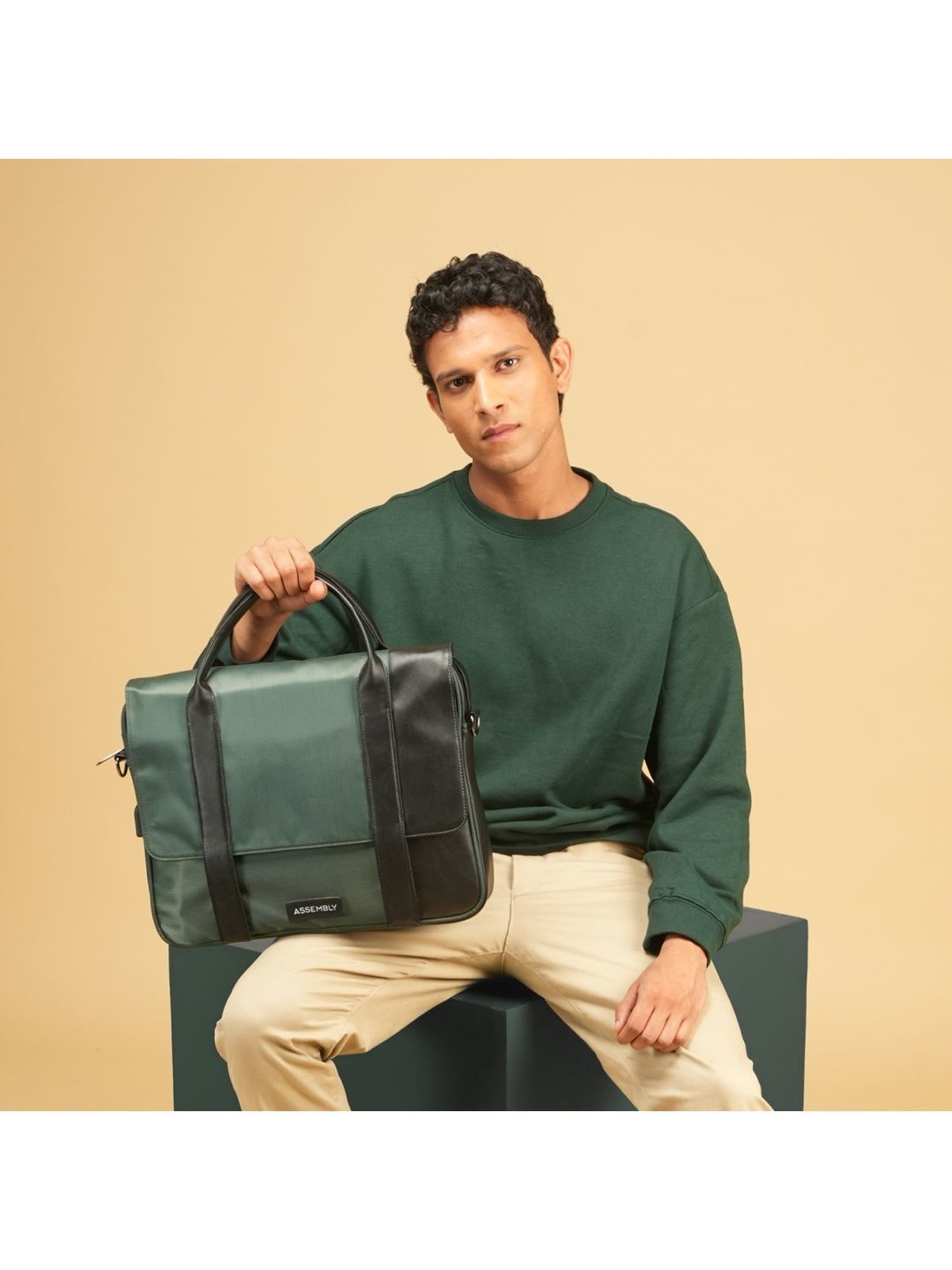 Assembly Green Medium Laptop Messenger Bag with USB Charging Port