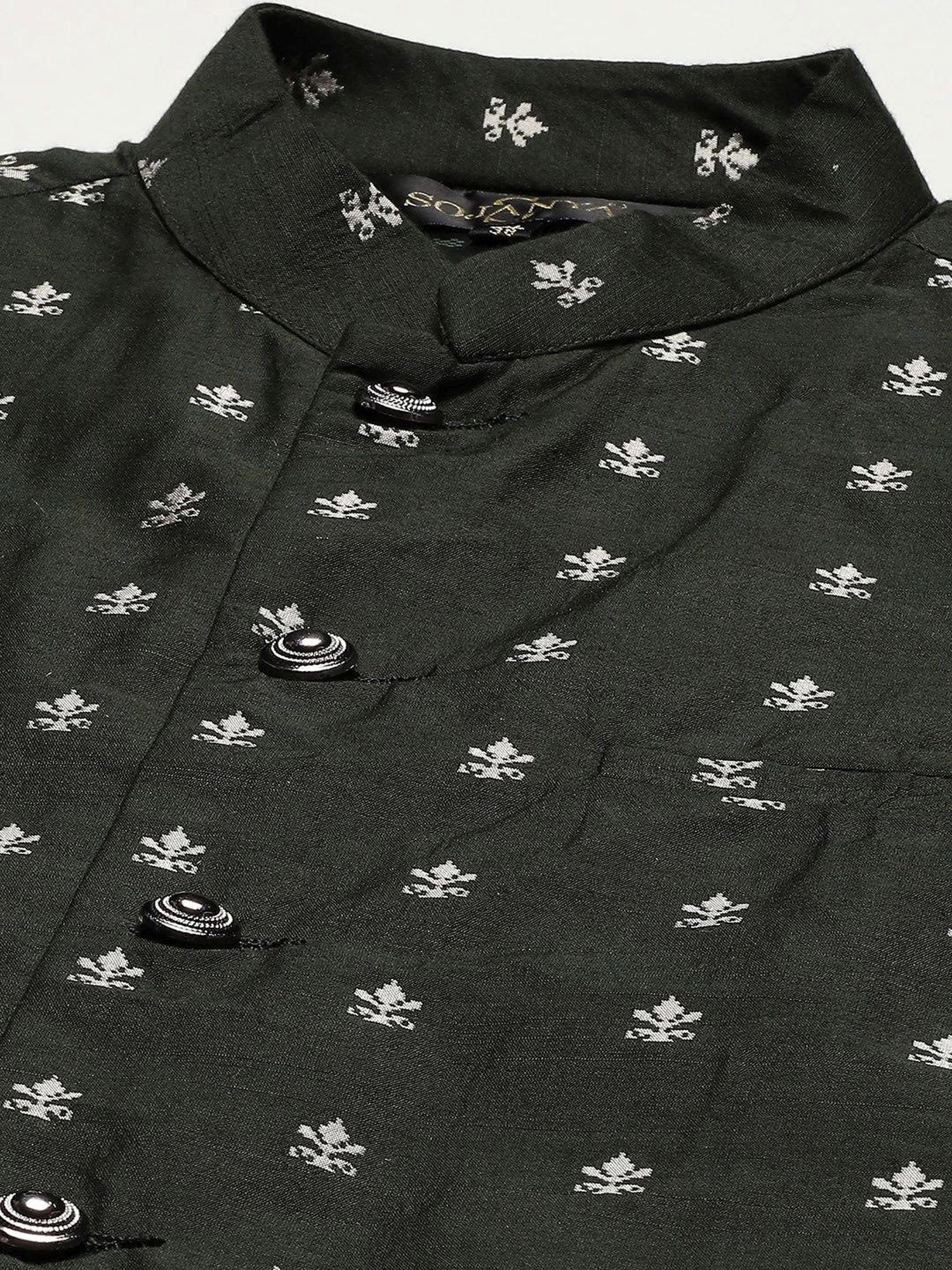 Sojanya Black & Green Regular Fit Embroidered Kurta Set With Jacket