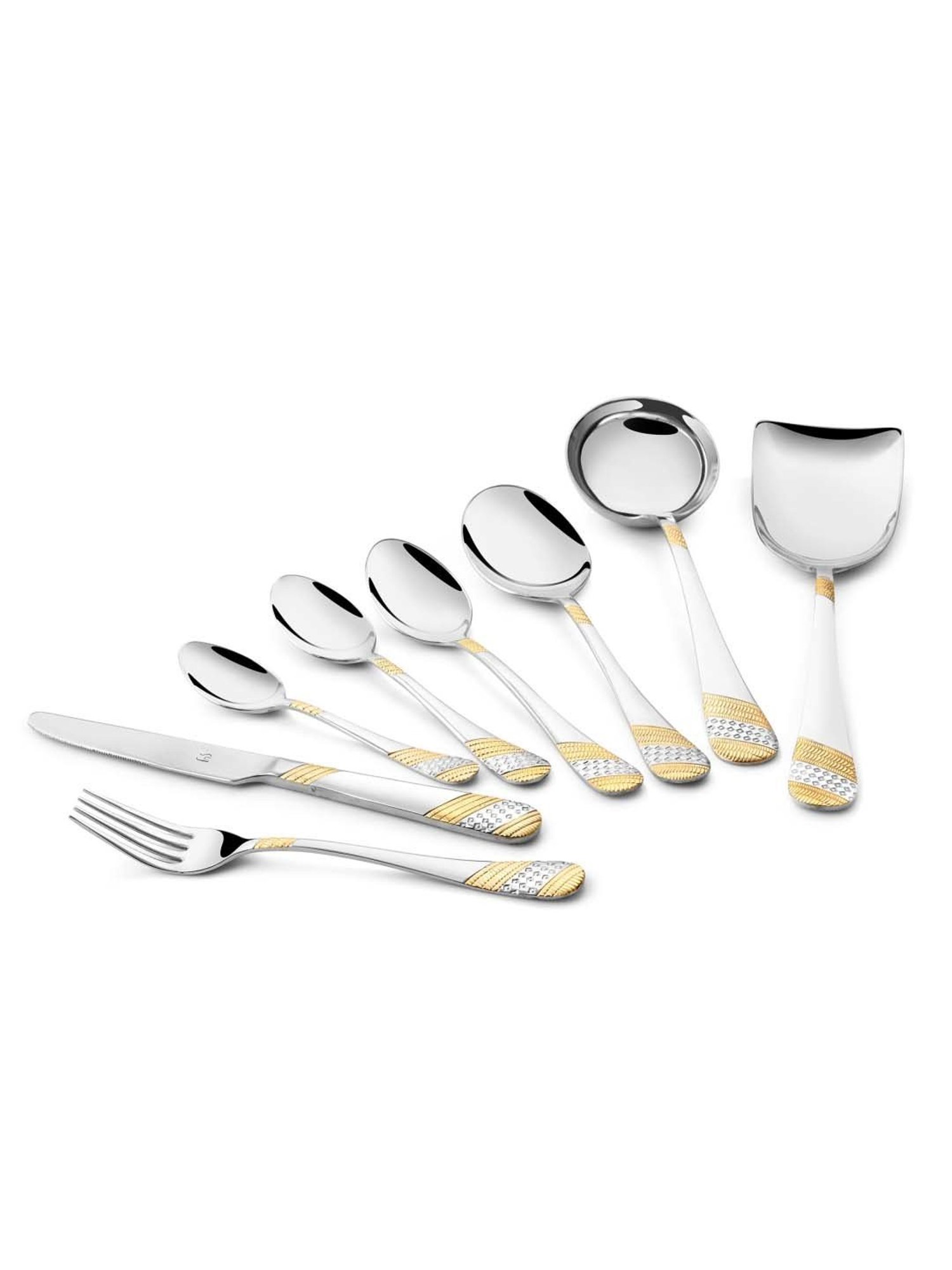FnS Imperio Silver & Gold Stainless Steel Cutlery - Set of 34