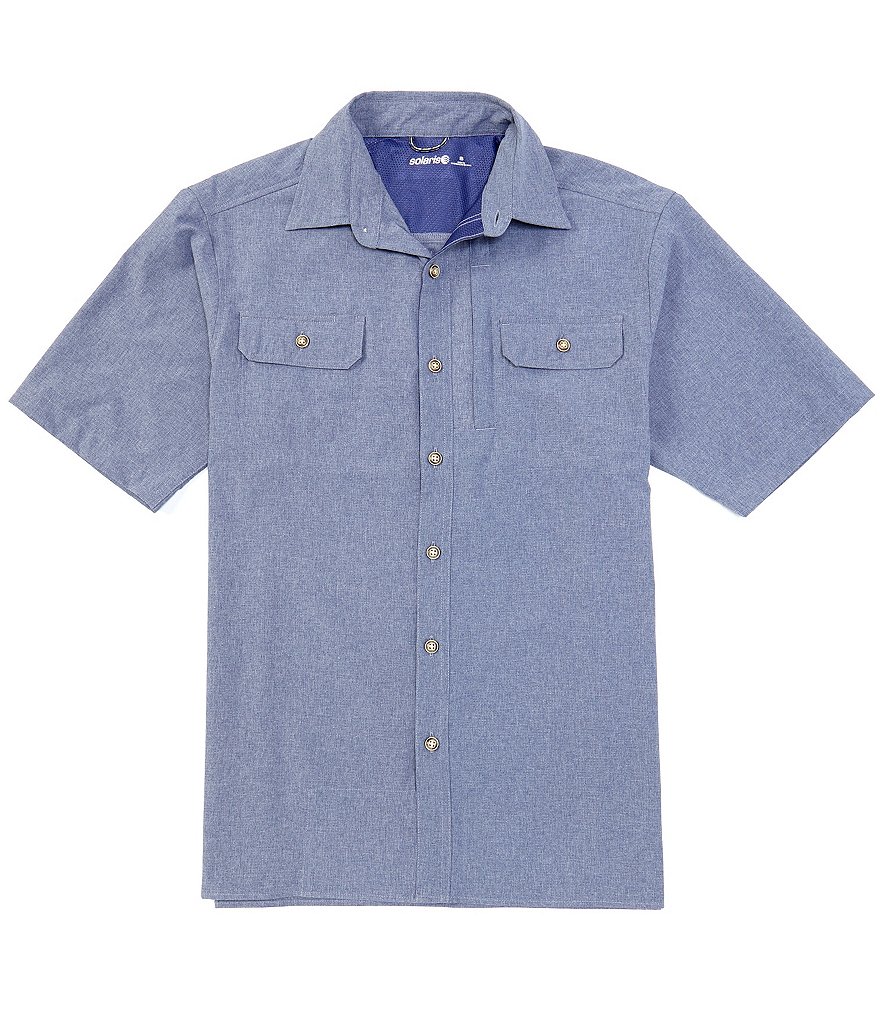 Solaris Short-Sleeve Capeback Heathered Button-Front Shirt