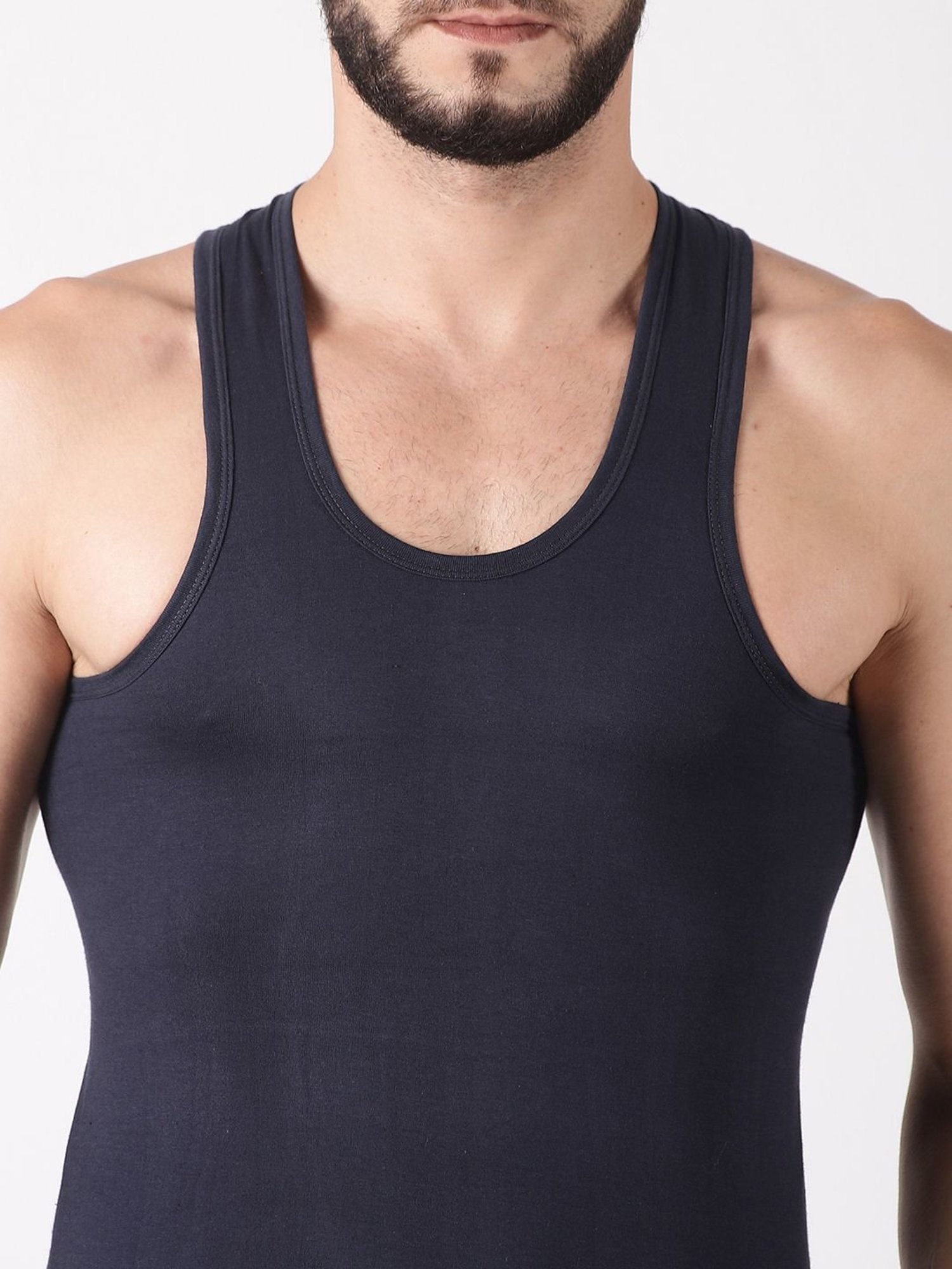 Cantabil Navy Blue Cotton Regular Fit Vest