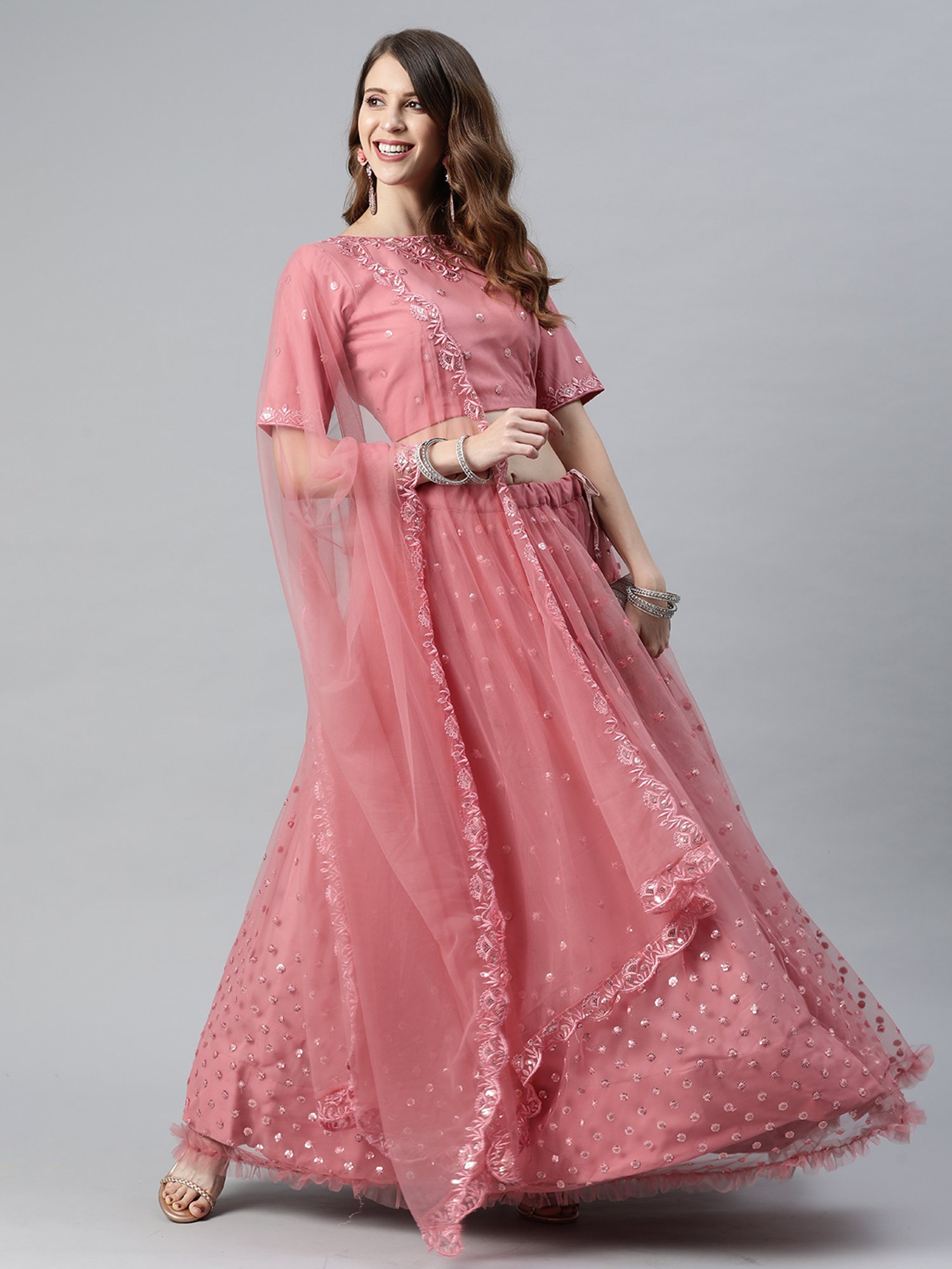 SHUBHKALA Pink Embellished Lehenga Choli Set With Dupatta