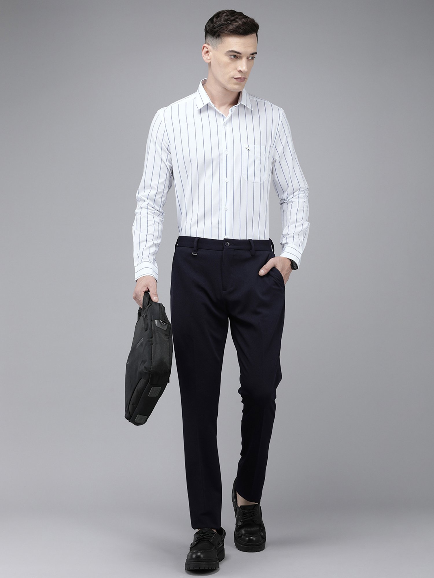 The Bear House White Slim Fit Striped Cotton Shirt