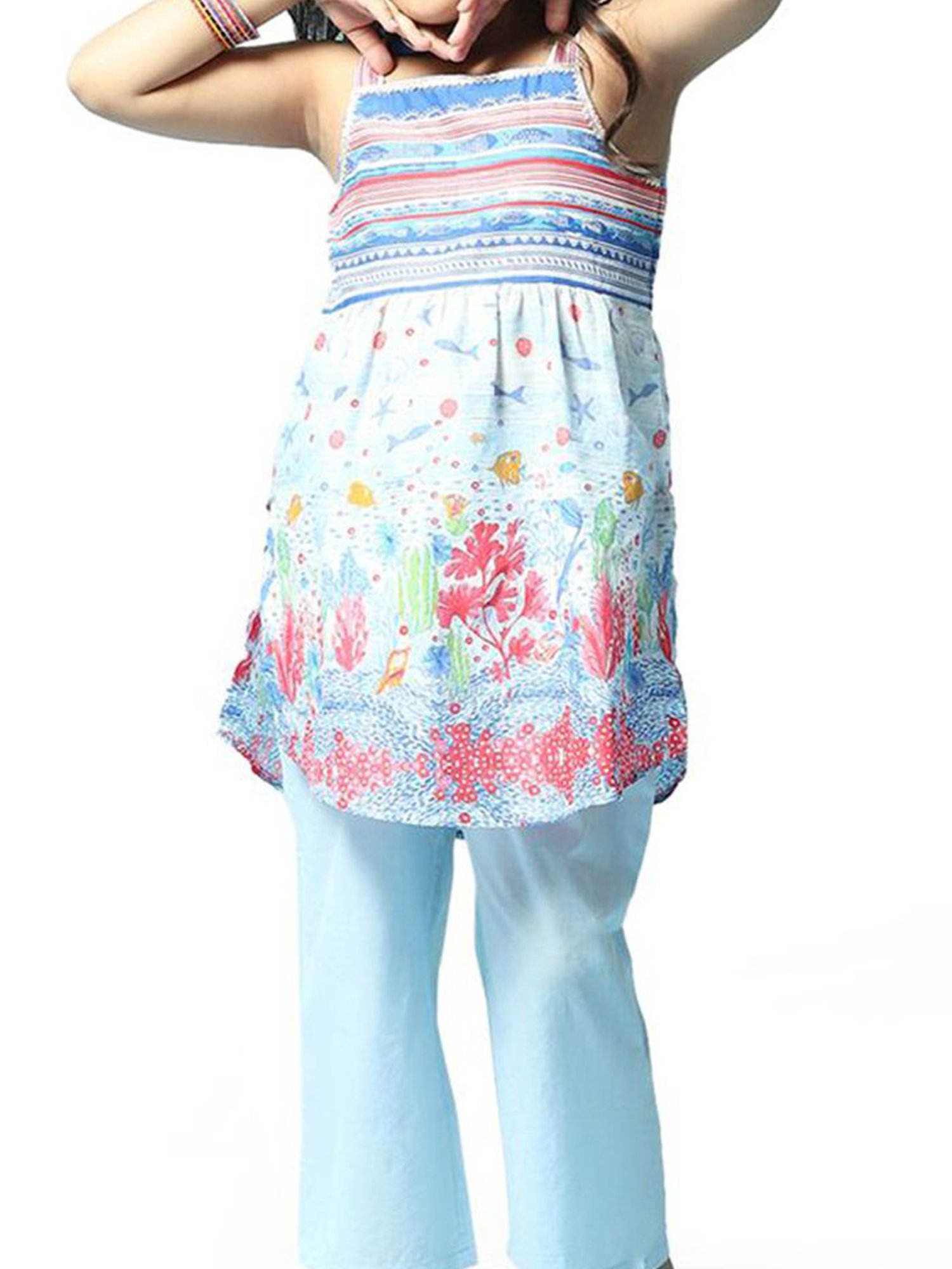 Biba Girls Powder Blue Cotton Printed Kurta Set