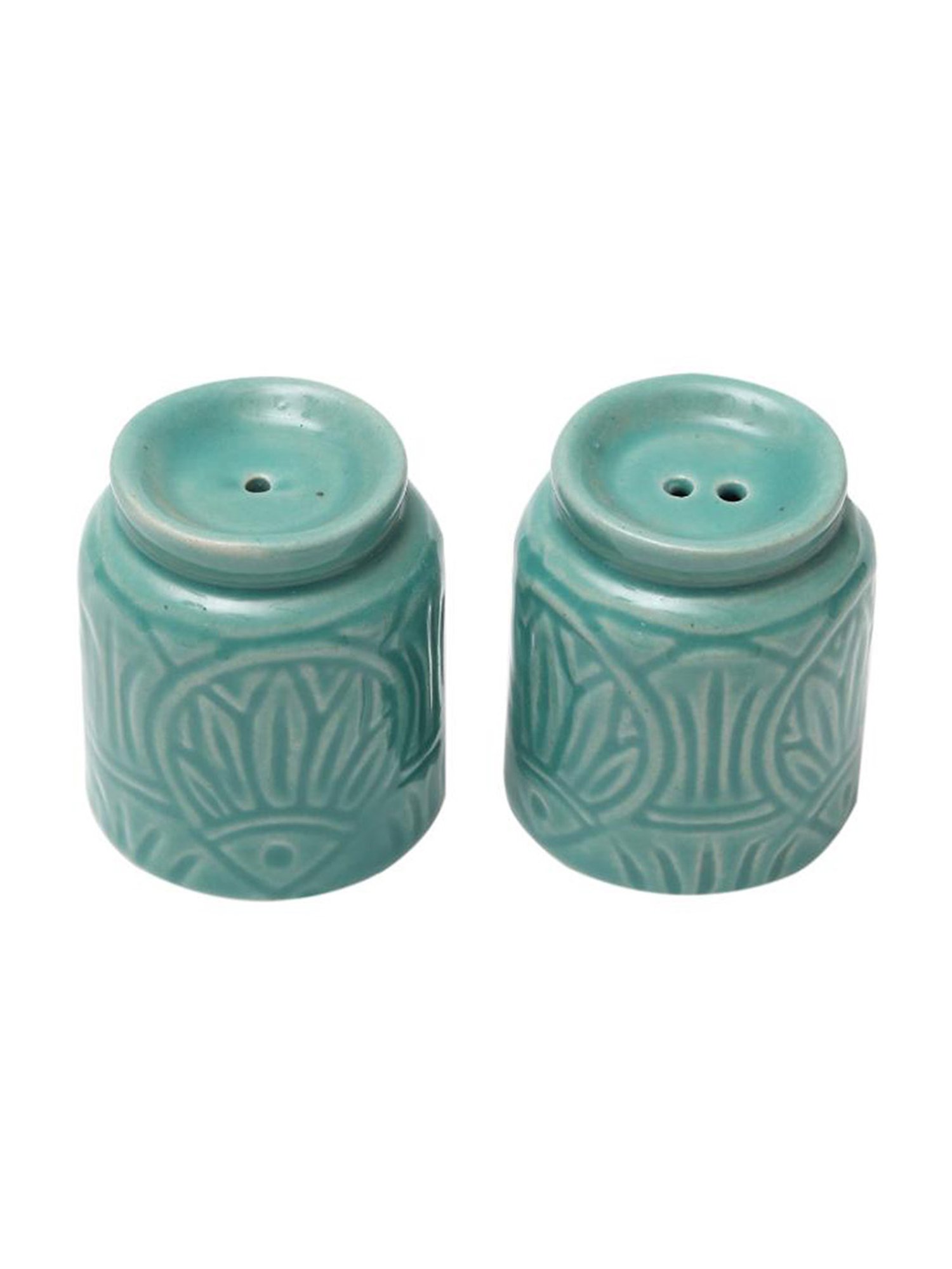 Unravel India Mandala Embossed Blue Ceramic salt & pepper shaker