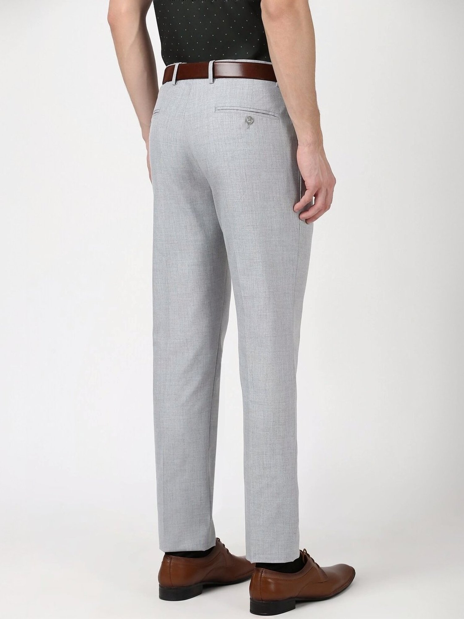 Peter England Grey Slim Fit Texture Trousers