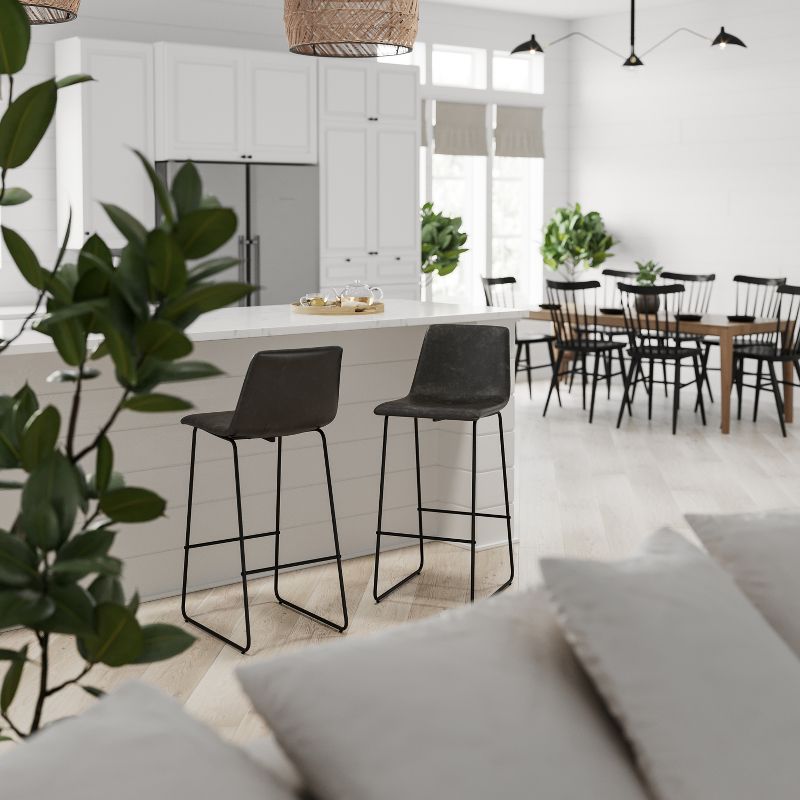 Merrick Lane 30 inch Faux Leather Bar Height Bucket Seat Stools in Dark Gray, Set of 2