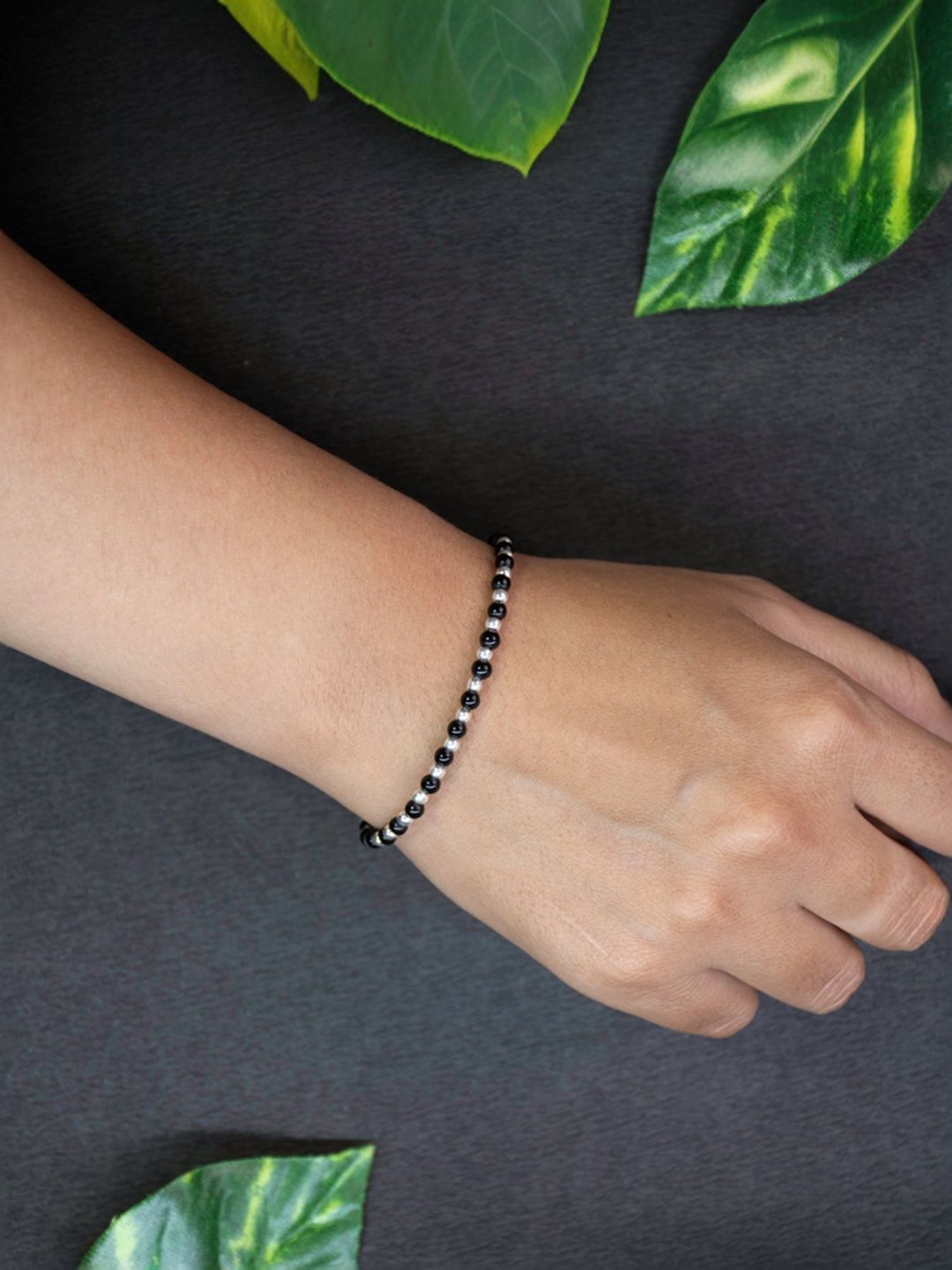 Arte Jewels 925 Sterling Silver Black Beads Bracelet for Women & Girls