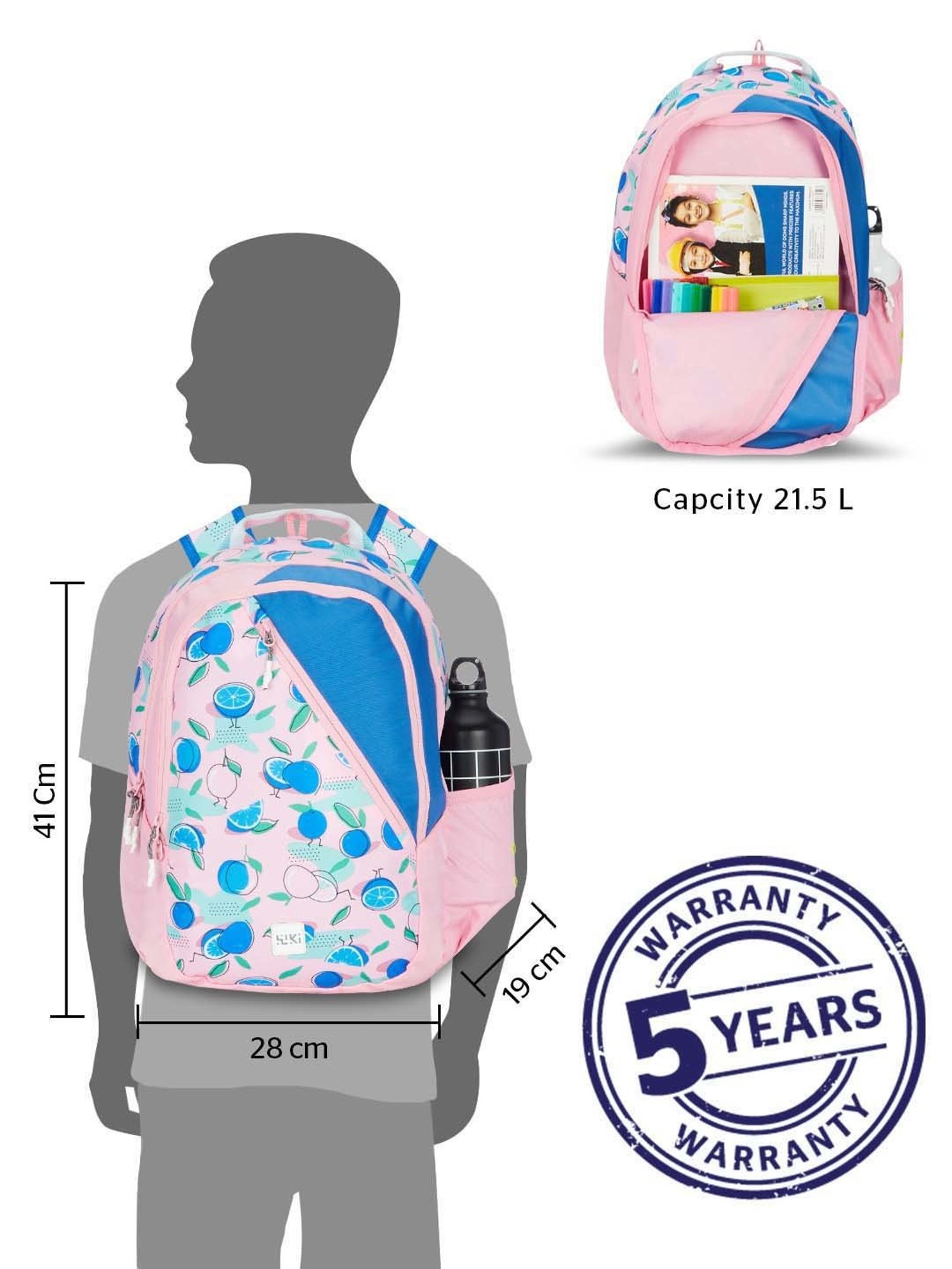 Wiki 21.5 Ltrs Pink Medium Backpack