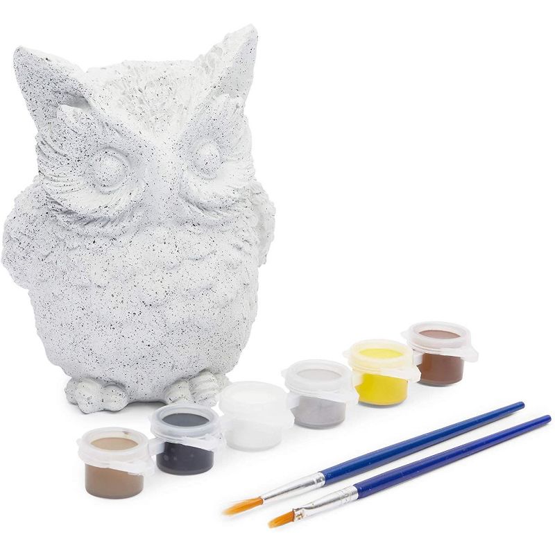 Bright Creations 16 Pieces Owl Pet Rock Painting Kit with 12 Paint Pods, 2 Paint Brushes, and 2 Owls, Craft Kits
