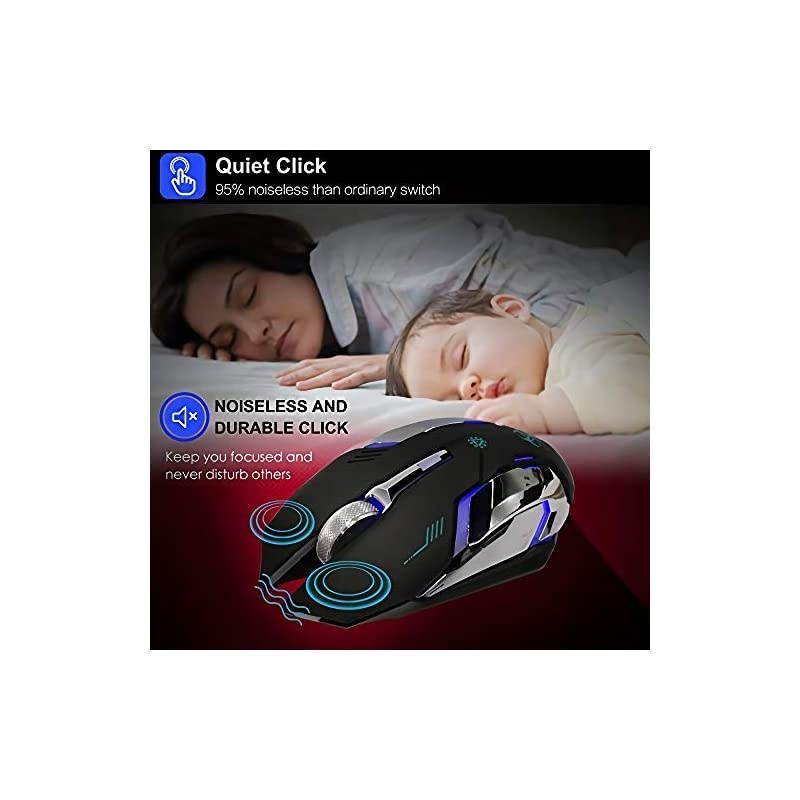 C9s (Updated Version) Wireless Gaming Mouse, Rechargeable Silent Click Mice with Nano Receiver, Changing Breathing Backlit, 3 Adjustable DPI Up to 2400 for Laptop, PC, MacBook (C9s Black)