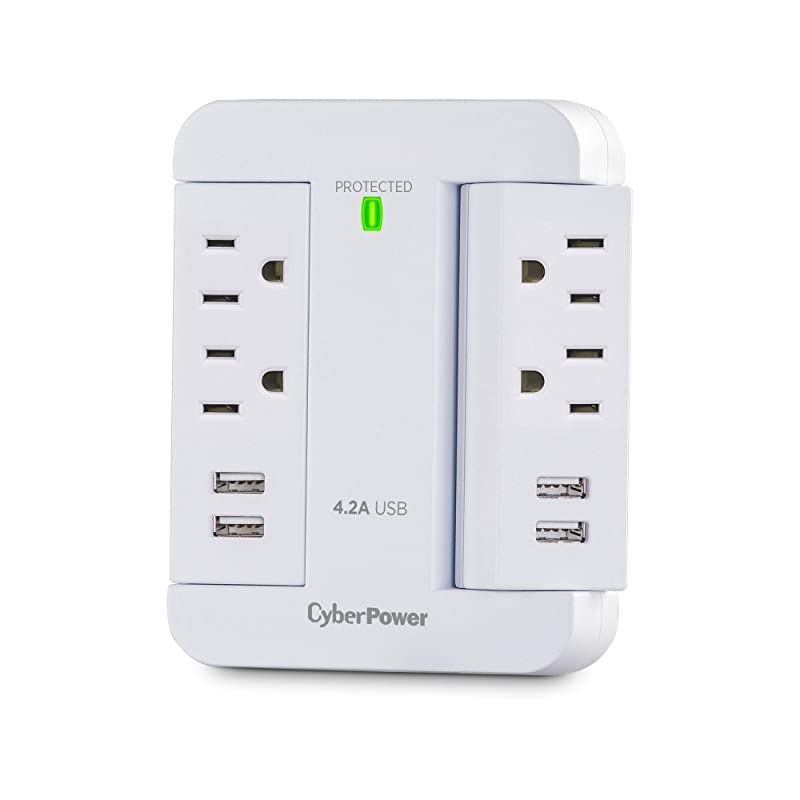 P4WSU Professional Surge Protector 900J125V 4 Swivel Outlets 4 USBA Charge Ports White Wall Tap