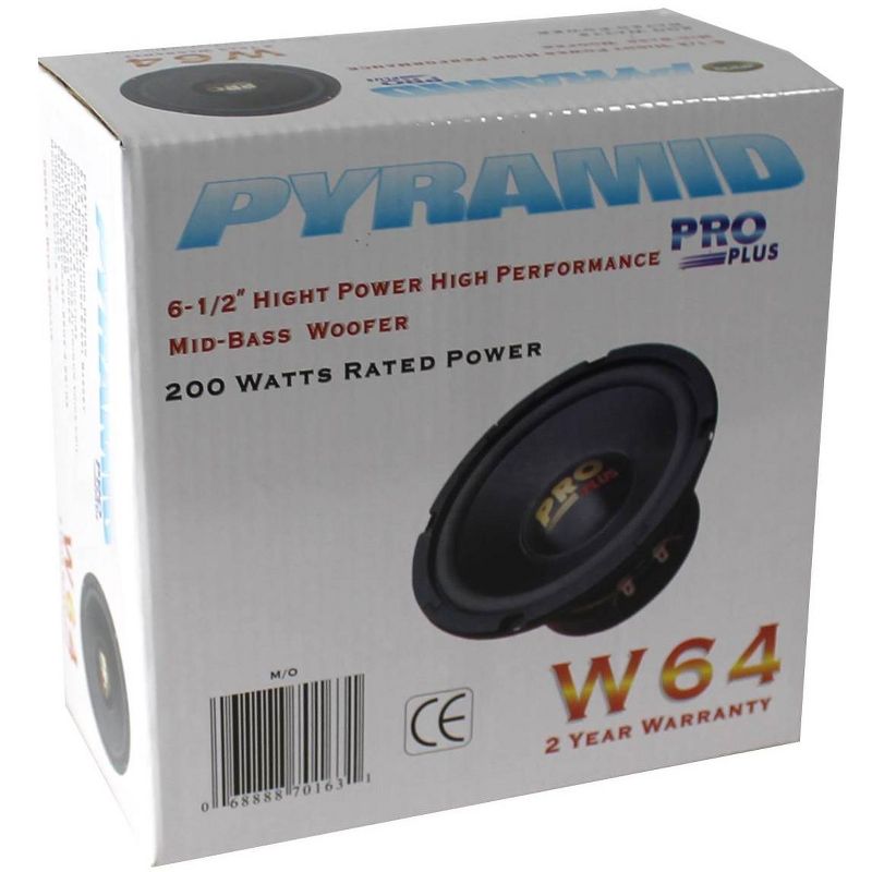 Pyramid W64 Pro 6.5 Inch 200 Watt 4 Ohm Midrange Mid Bass Poly Woofer Speaker System with 2.5 Inch Mount Depth for Car and Vehicle Audio Sound