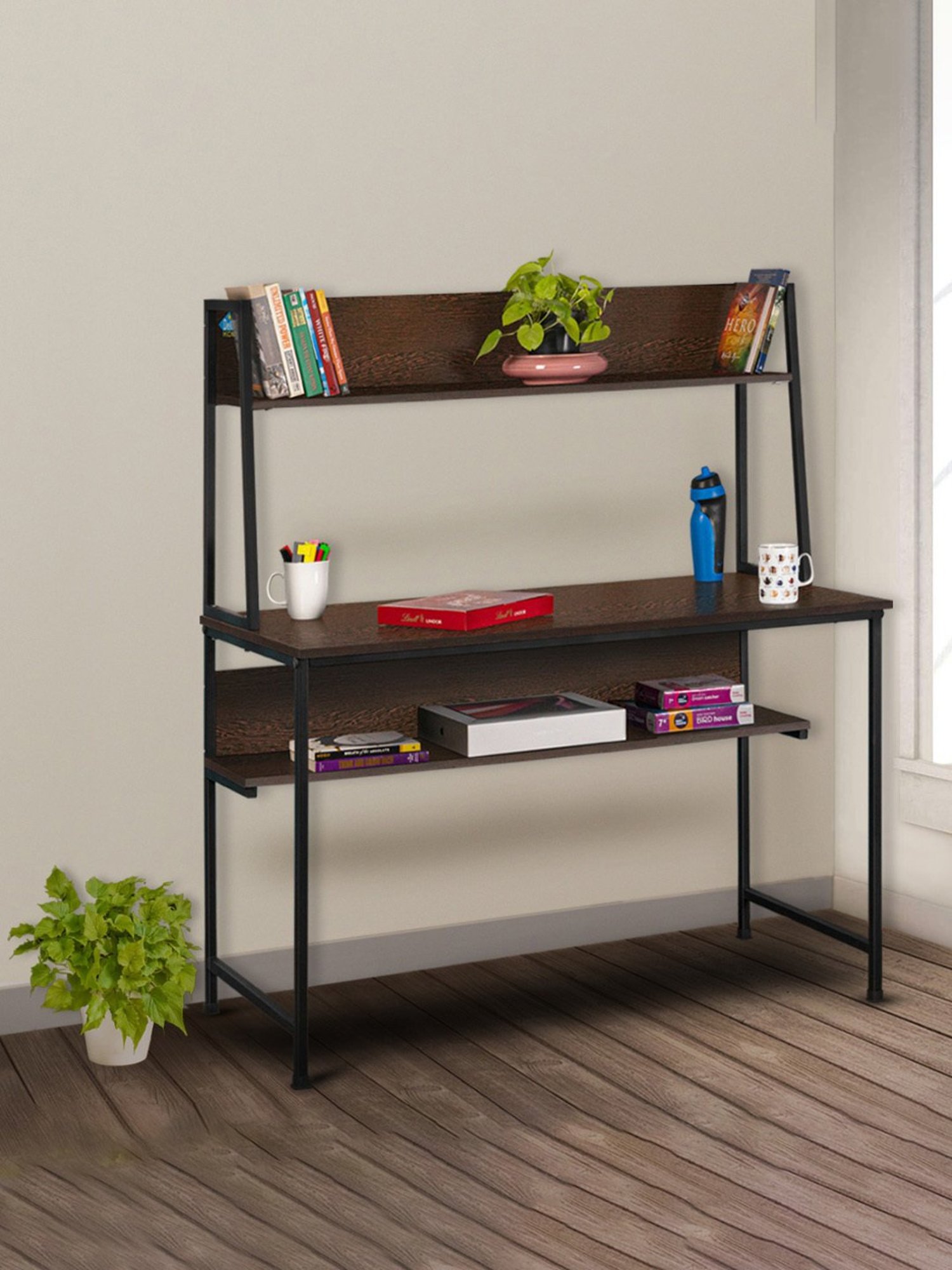 Delite Kom Ether Flowery Wenge Black Metal Free Standing Study Table