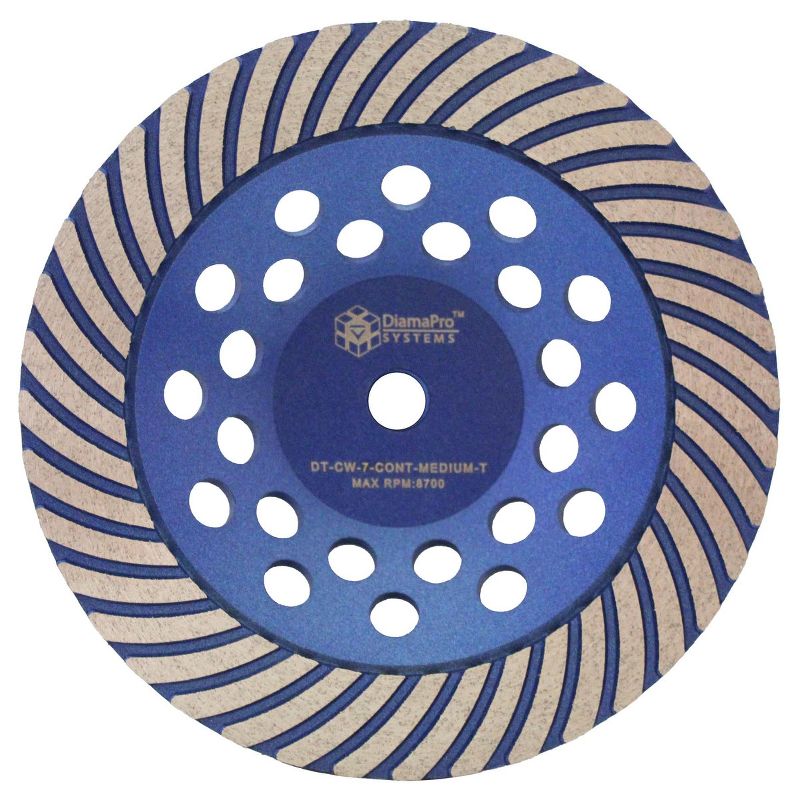 DiamaPro Systems DT-CW-7-CONT-MEDIUM-T Threaded 7 Inch Continuous Rim Turbo Concrete Polishing Grinding Cup Wheel for Rounded Corners, Medium