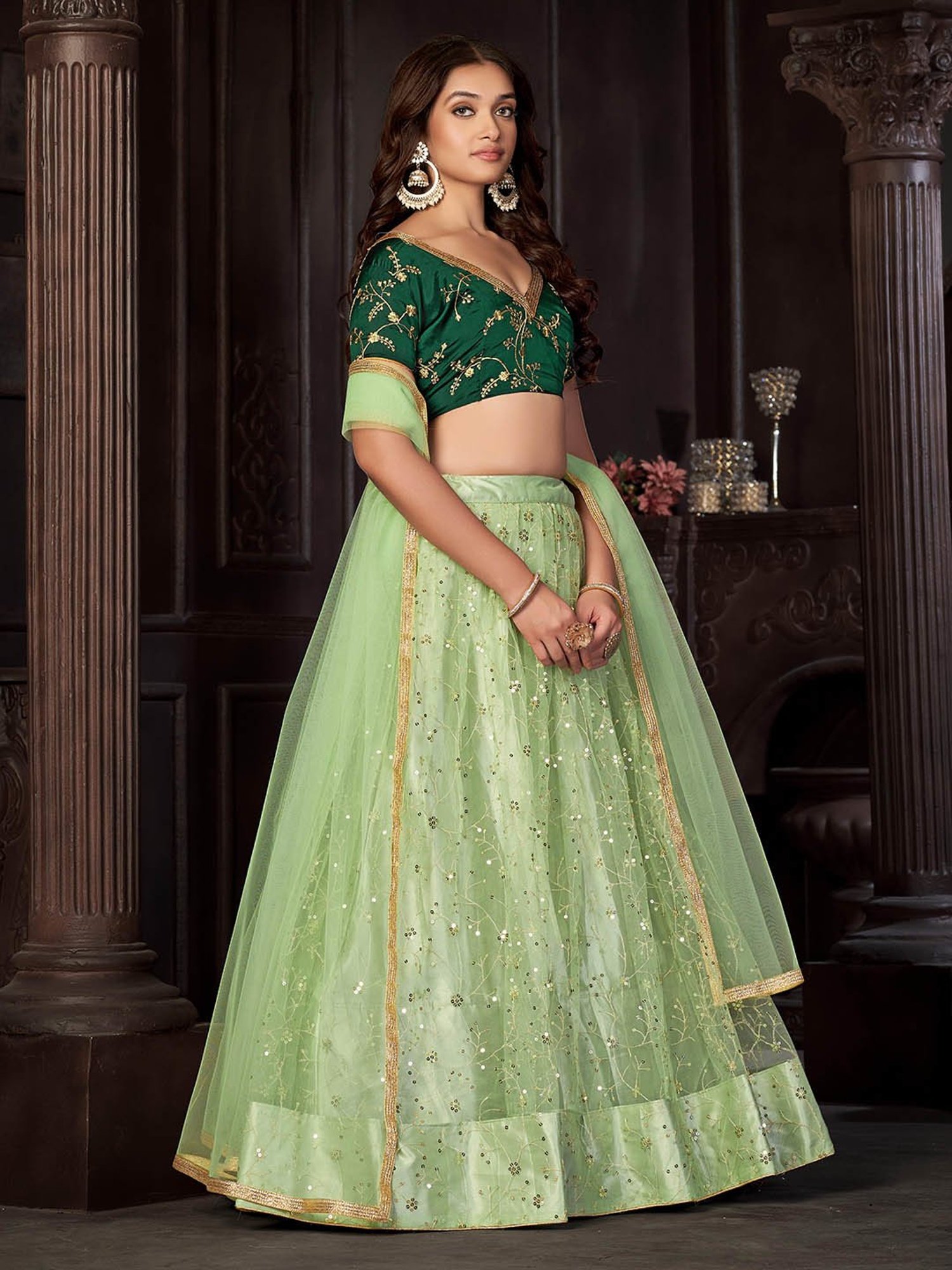Warthy Ent Green Embroidered Lehenga Choli Set With Dupatta
