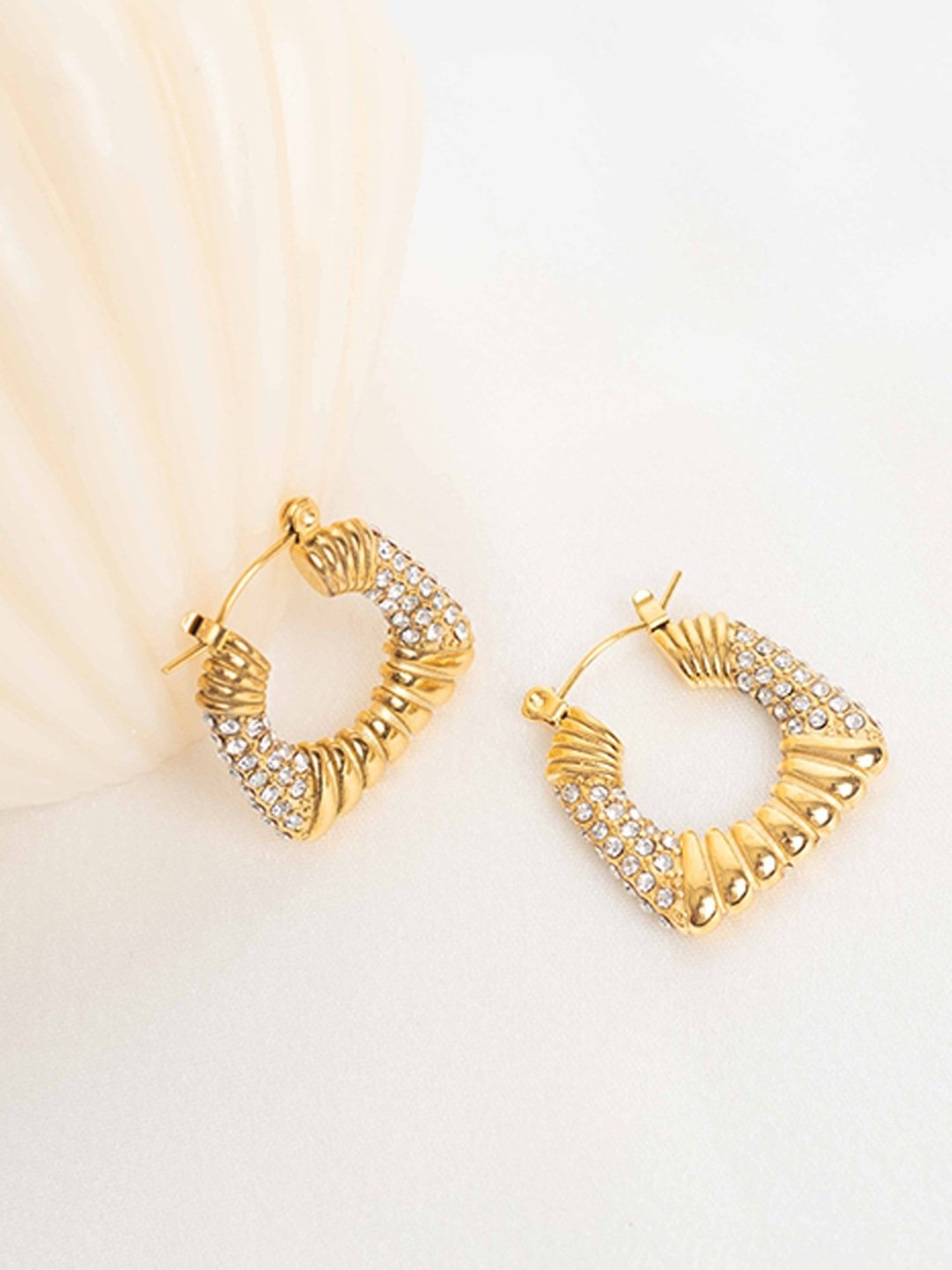 Perfectly Average Diamond CZ Studded Textured Hoops for Women & Girls