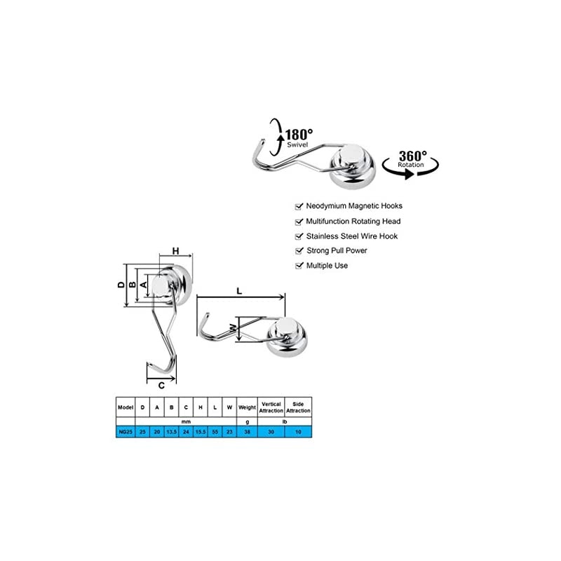 Swivel Swing Magnetic Hooks, 30lb Strong Heavy Duty Neodymium Magnet Hooks - Use for Home Kitchen Office Garage Outdoor Hanging(4 Pack)