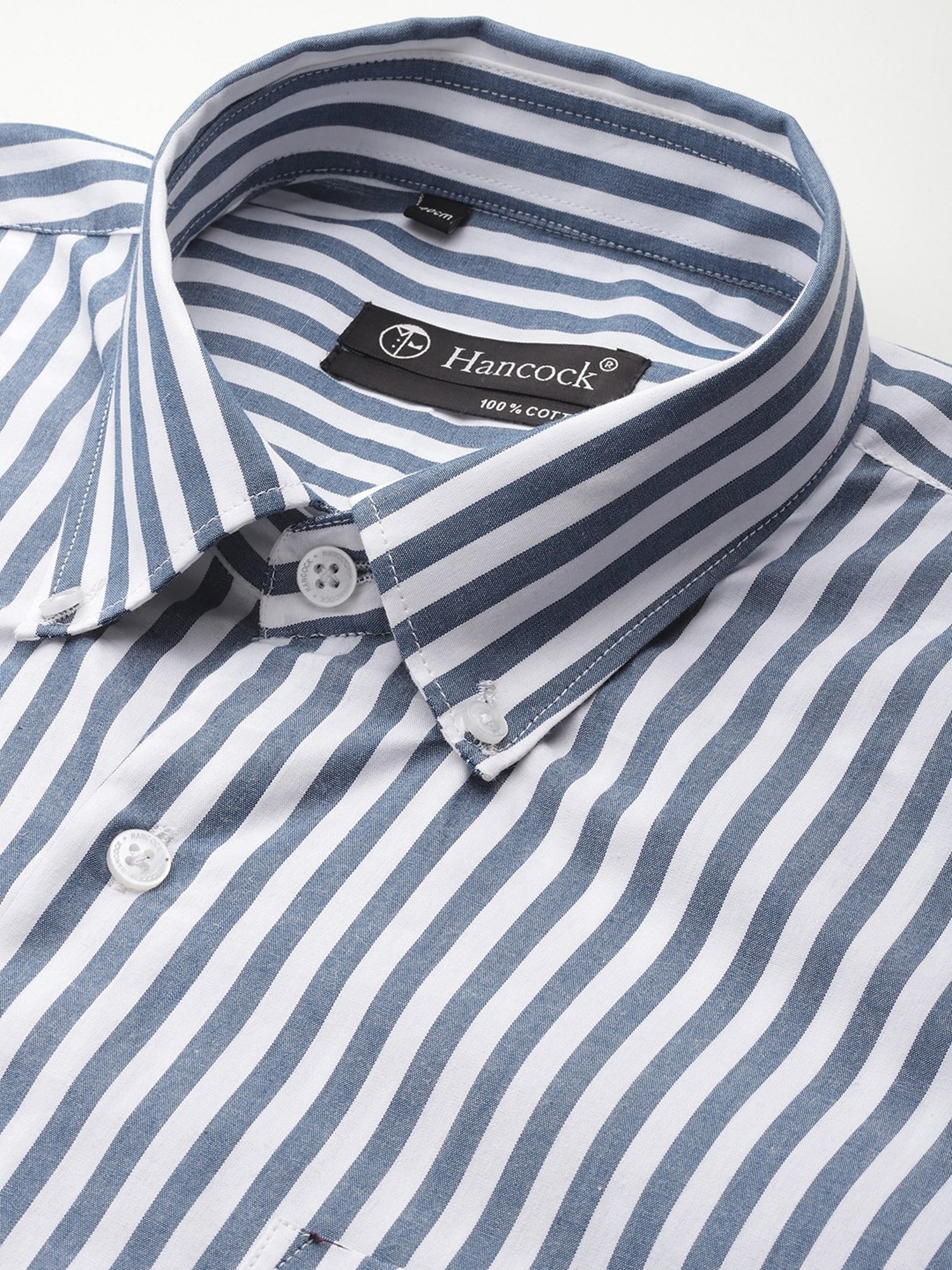 Hancock White Cotton Slim Fit Stripes Shirts