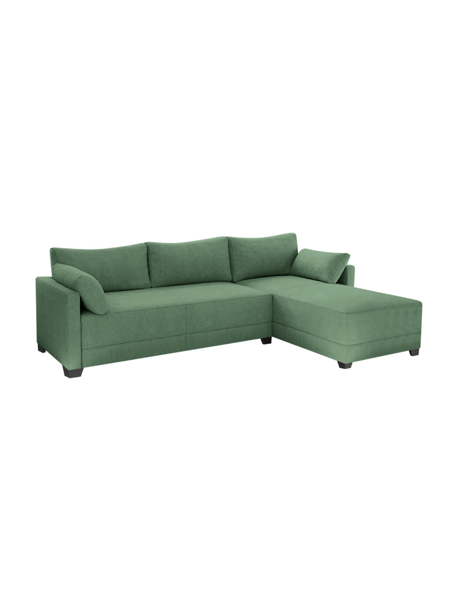Trevi Duke Green Fabric & Neem Wood 6 Seater RHS Sectional Sofa