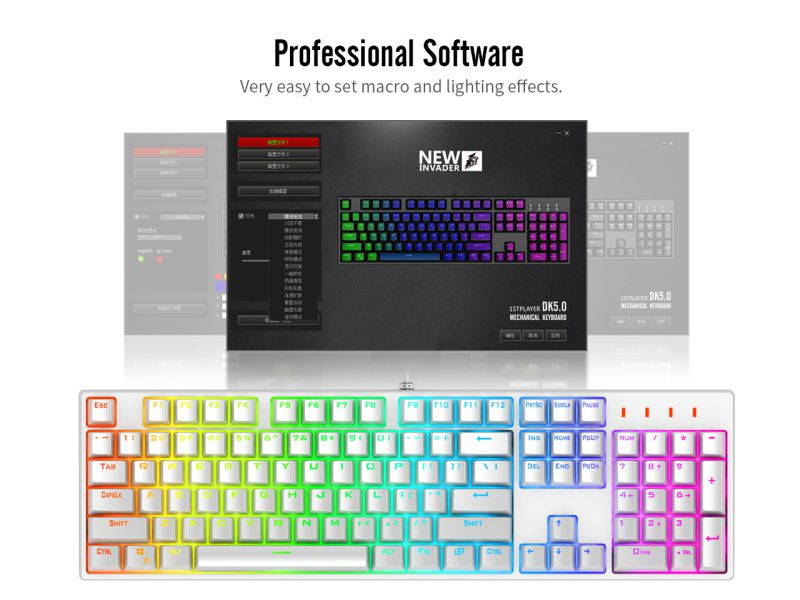 1STPLAYER RGB Gaming Mechanical USB Wired Keyboard DK5.0 Blue Switch Ergonomic 104 Keys NKRO Full Size Customizable Backlight LED Computer Laptop Keyboard for Windows PC Gamers (White)