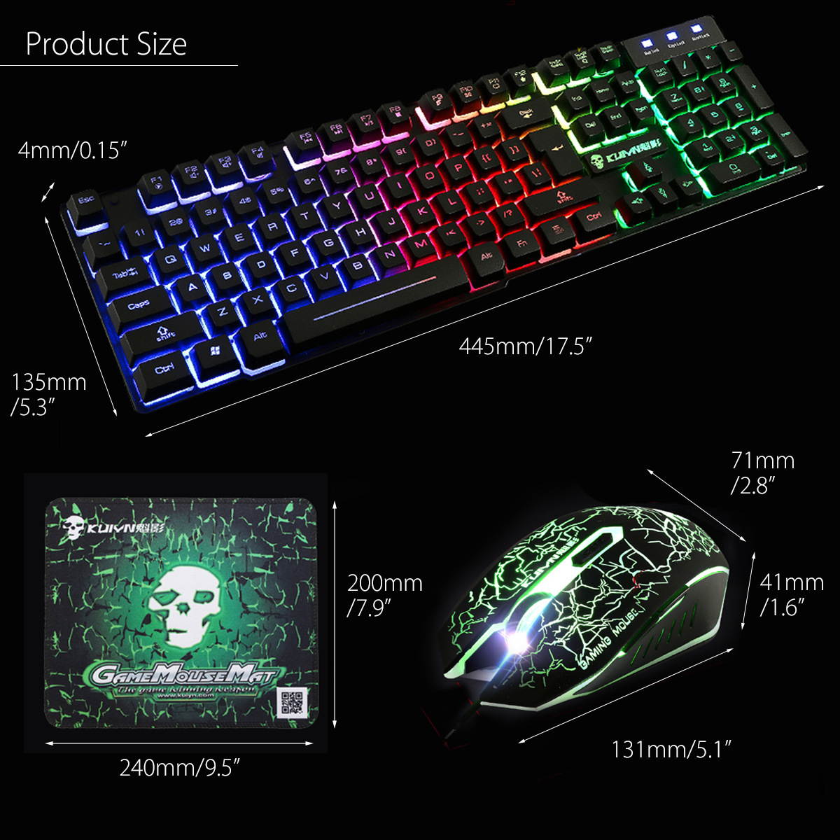 Colorlight T6 E-sport Gaming Keyboard and Mouse Mousepad Combo Mechanical Feeling Rainbow LED Backlight Emitting Character