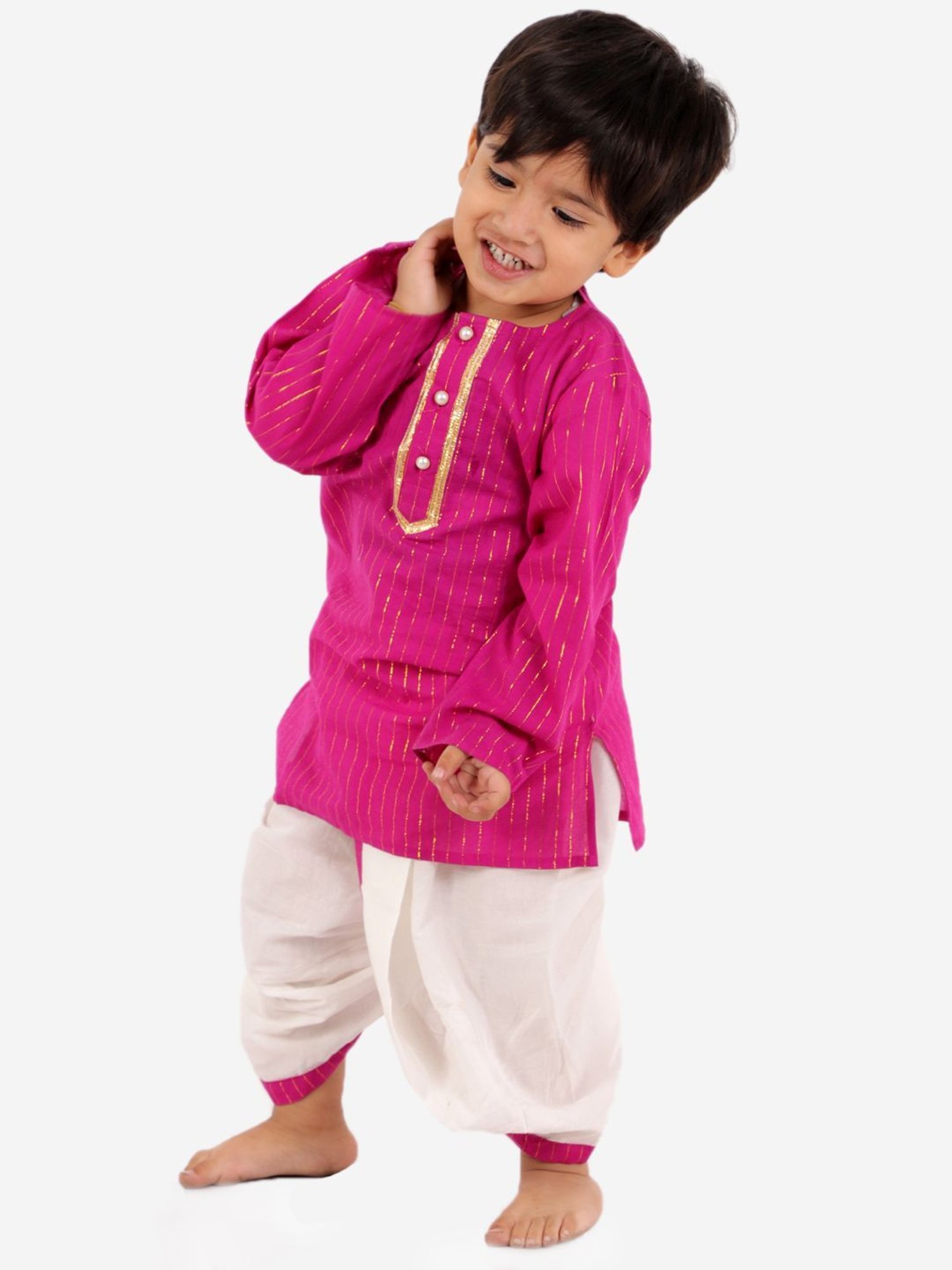 Little Bansi Kids Rani Cotton Striped Kurta Set