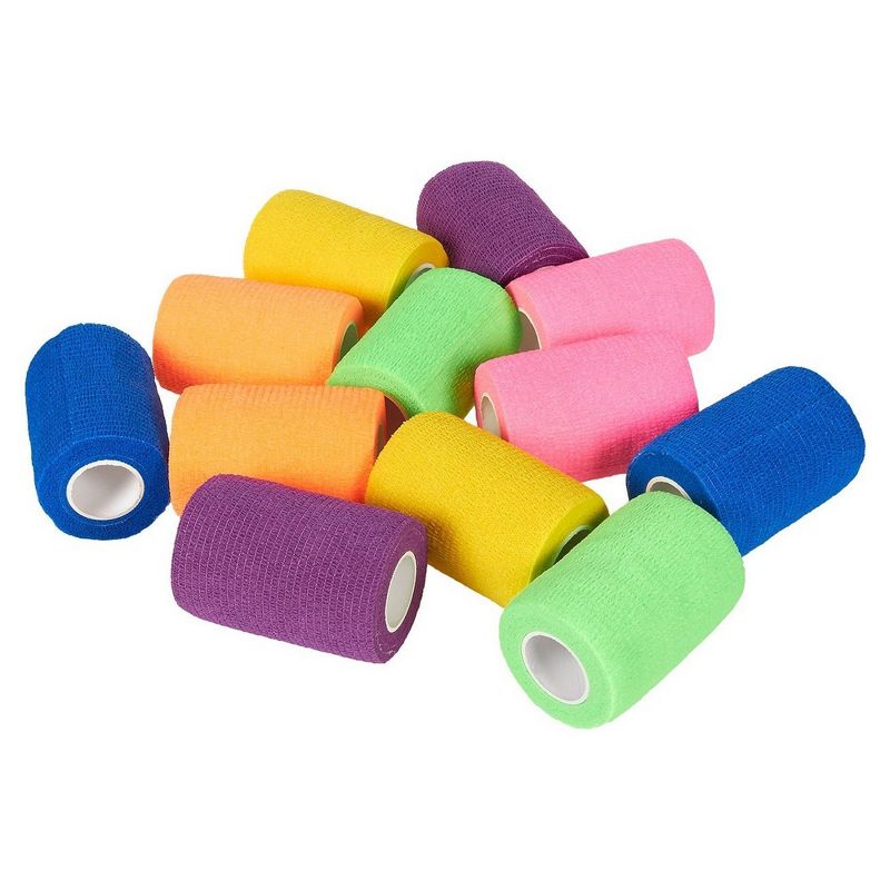 Juvale 12 Pack Self Adhesive Bandage Wraps, Cohesive Tape, in 6 Colors, 3 In x 5.57 Ft