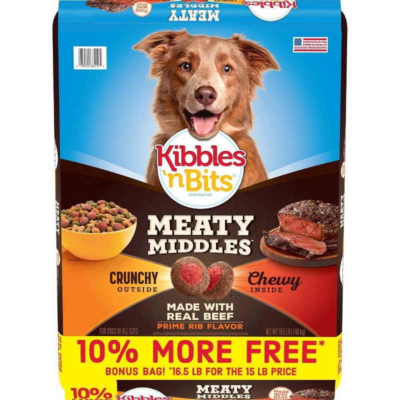 Kibbles 'n Bits Meaty Middles Prime Rib Flavor Adult Complete & Balanced Dry Dog Food - 16.5lbs