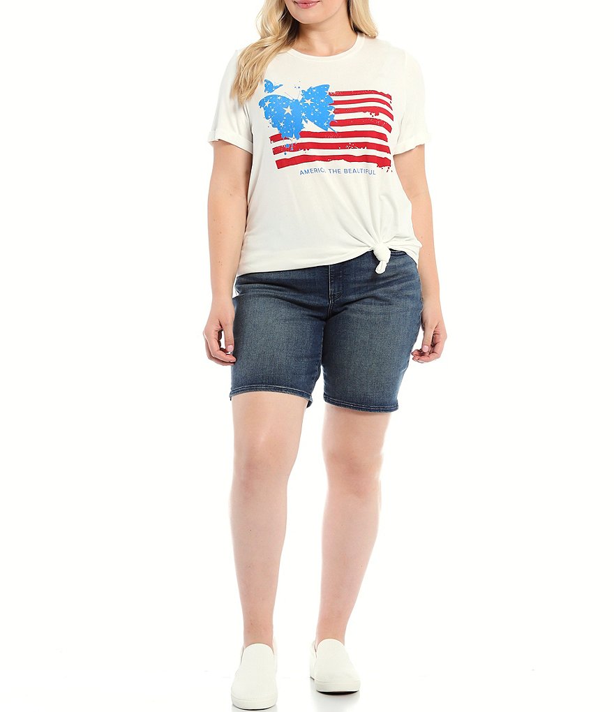 Moa Moa Plus Size America The Beautiful Knot Hem Crew Neck Short Sleeve Tee