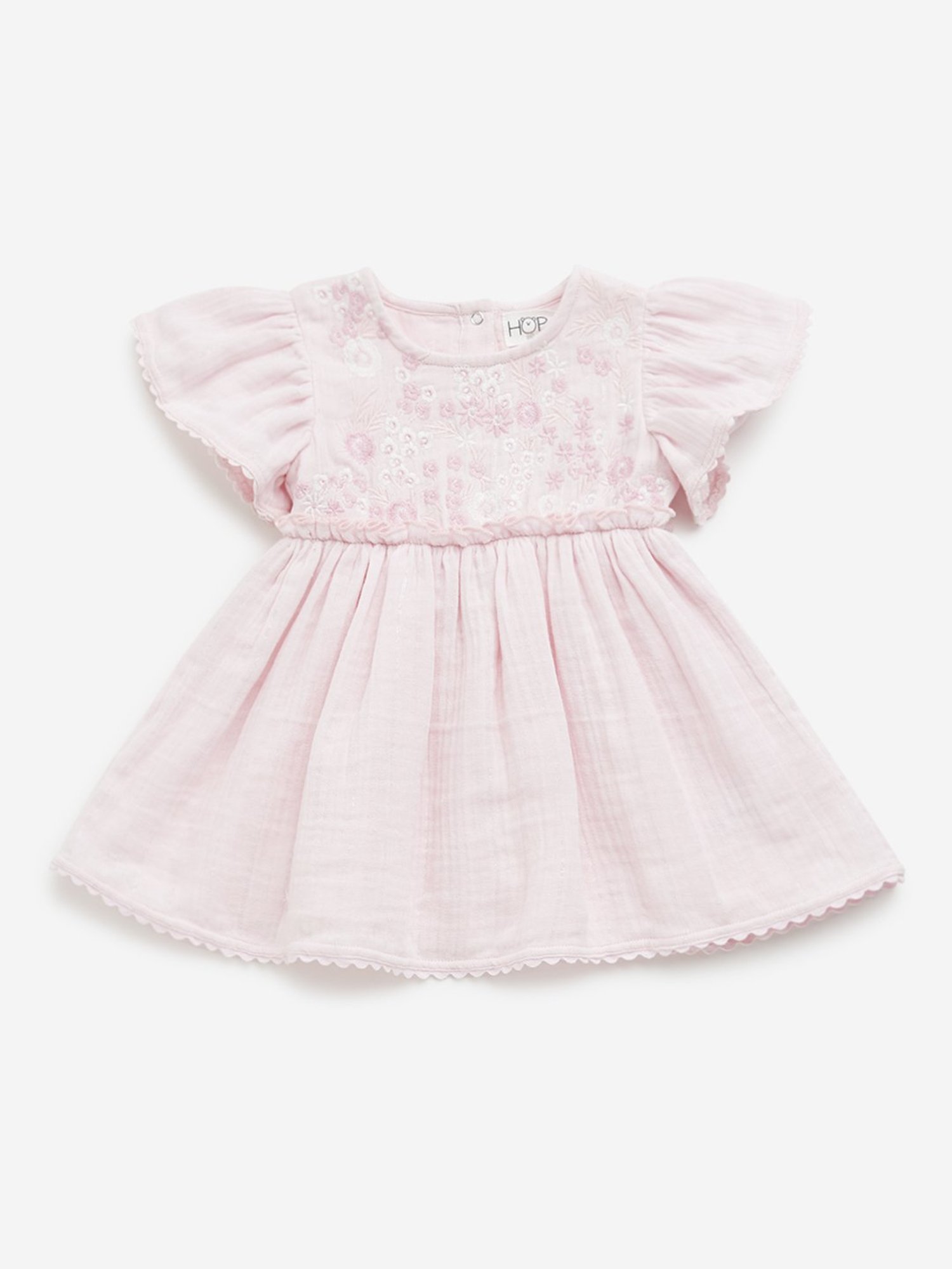 HOP Baby by Westside Pink Floral Embroidered A-Line Cotton Dress