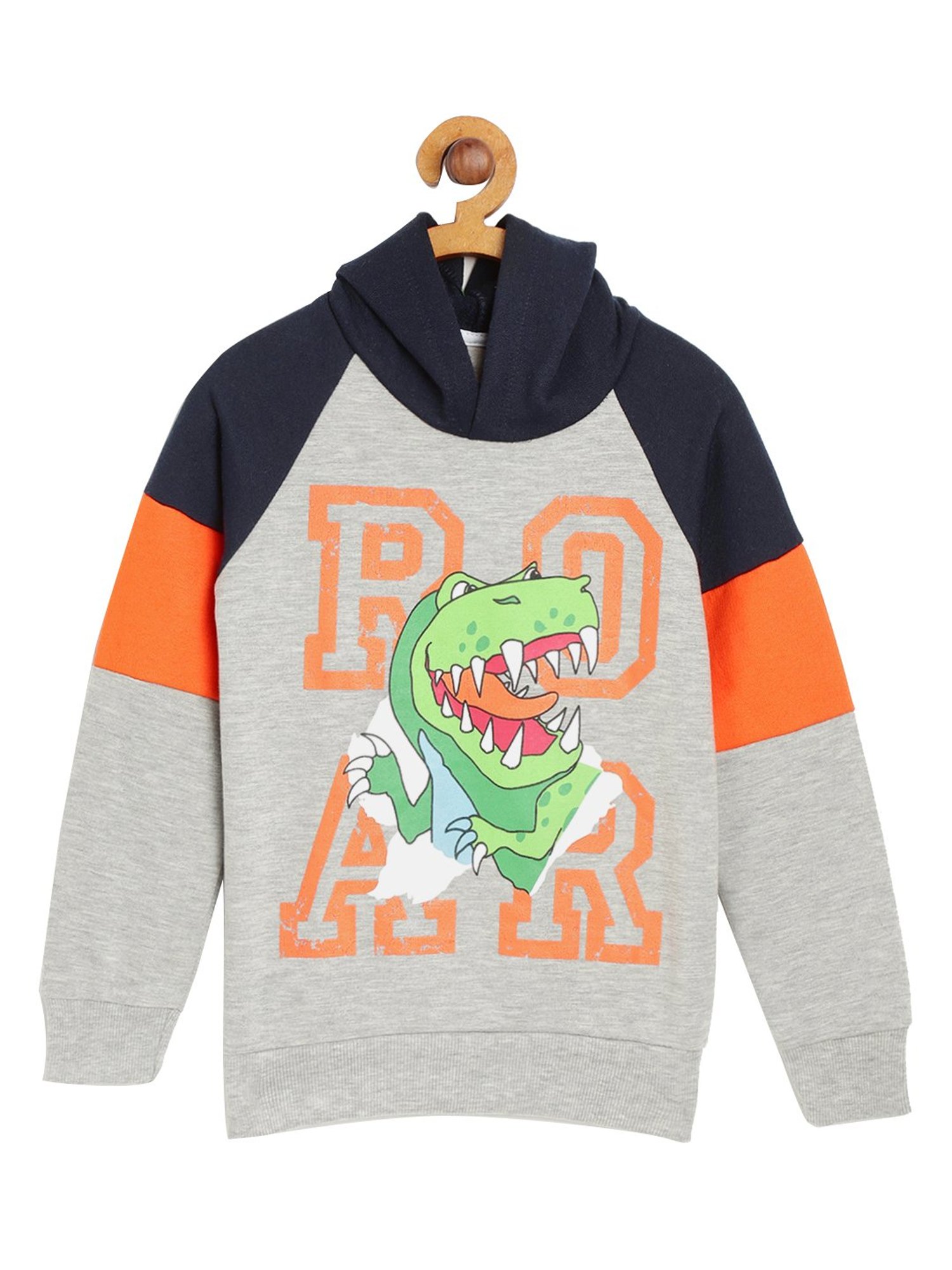 Lazy Shark Kids Grey Color Blocked  Hoodie