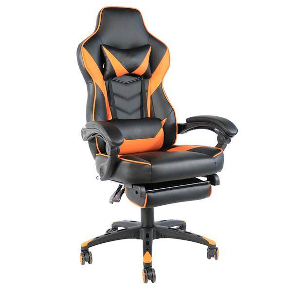 C-type Foldable Nylon Foot Racing Chair with Footrest Gaming Chair Massage Office Computer Adjustable Swivel Leather Chair High Back Desk Chair Headrest(Orange)