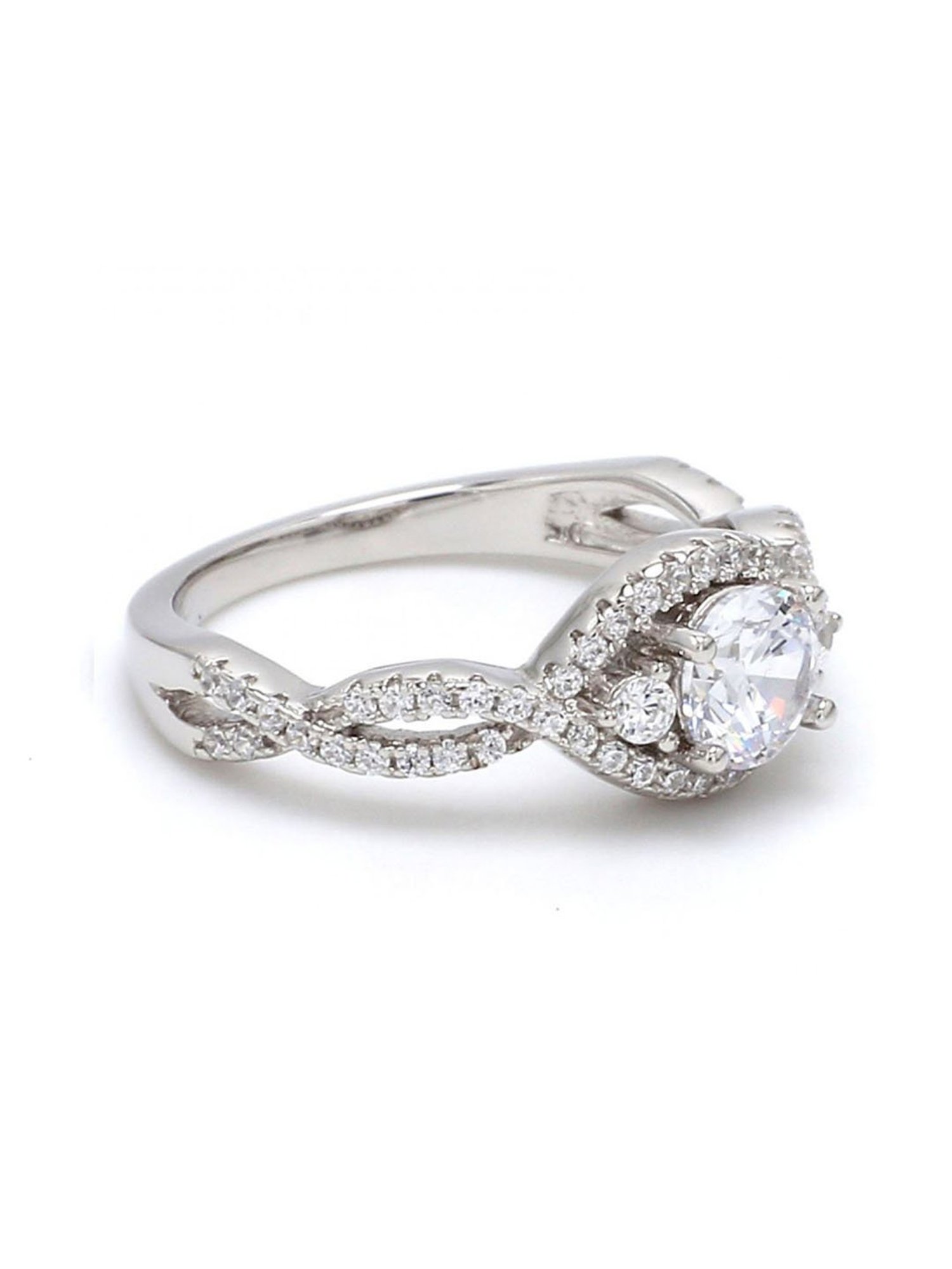 925 Silver AAA Grade American Diamond Twisted Accent Solitaire Ring for Women & Girls