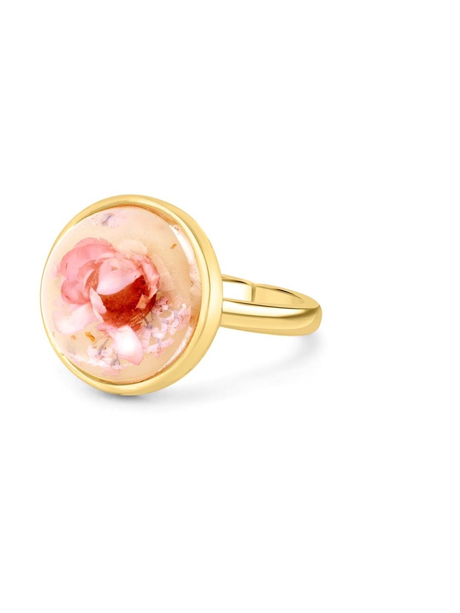 March by FableStreet 925 Silver 18k Gold-Plated Pink Dry Flower Minimal Casual Ring for Women