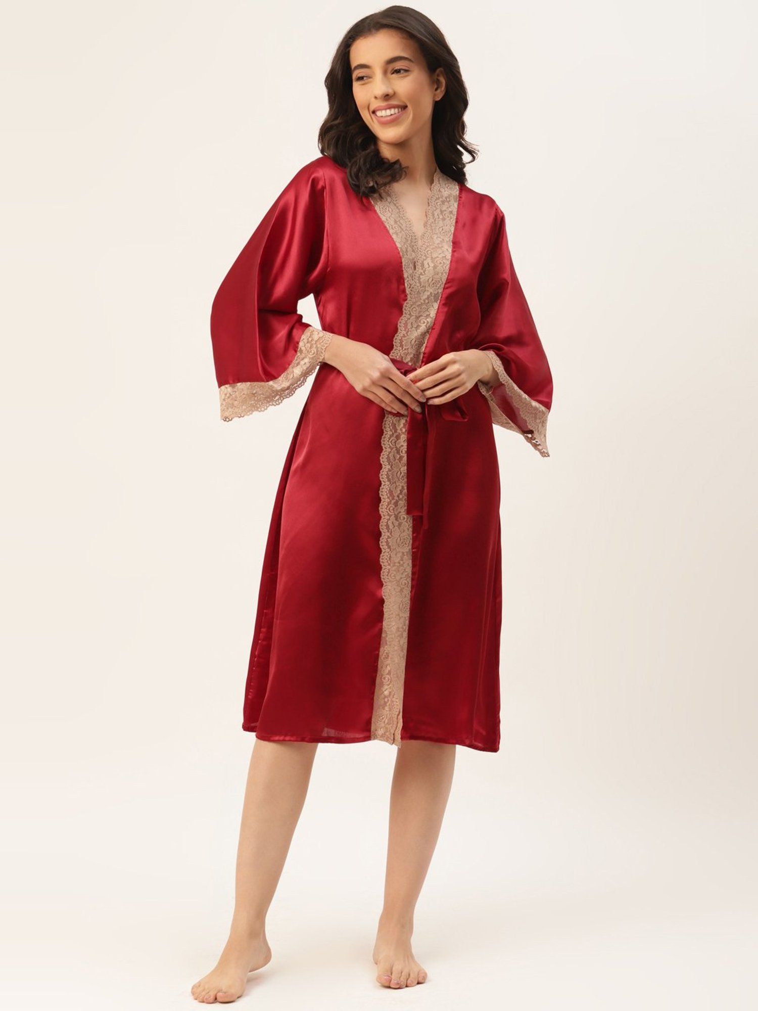Ms.Lingies Maroon Lace Work Robe