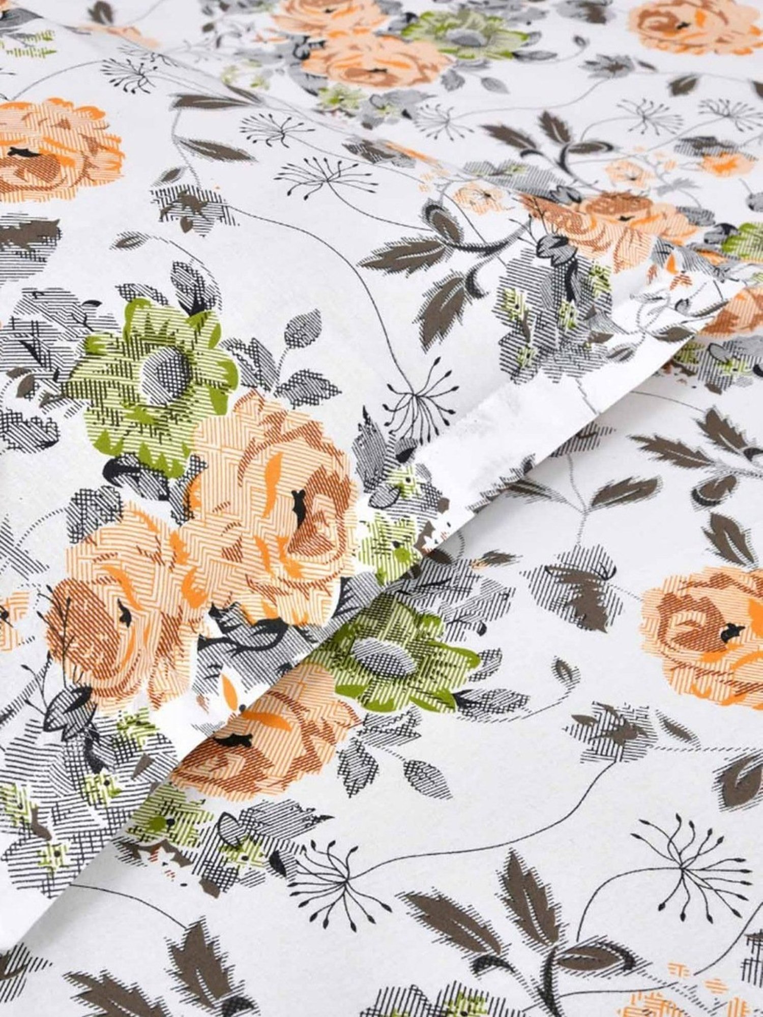 Haus & Kinder Graphic Pastel Motifs Printed Green 144 TC Cotton Bed Sheet with 2 Pillow Covers