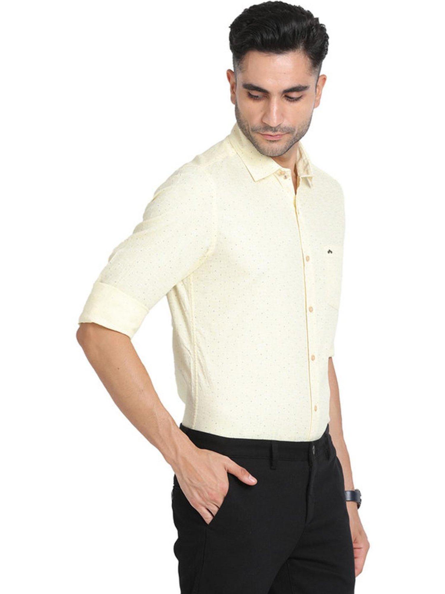 Turtle Yellow Cotton Slim Fit Printed Shirt