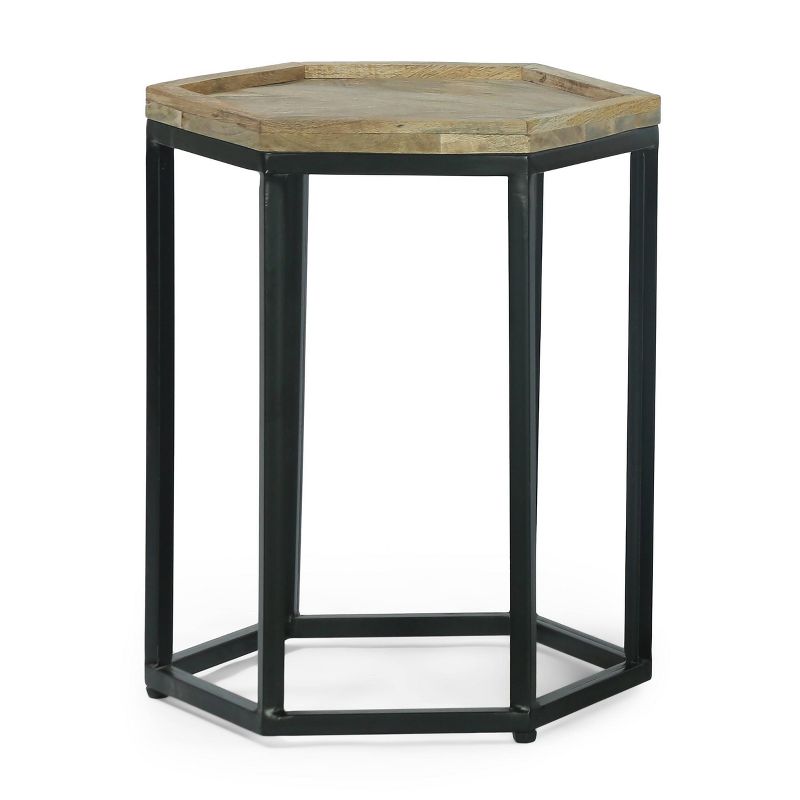 Set of 3 Morella Modern Industrial Handcrafted Mango Wood Nested Side Tables Natural/Black - Christopher Knight Home