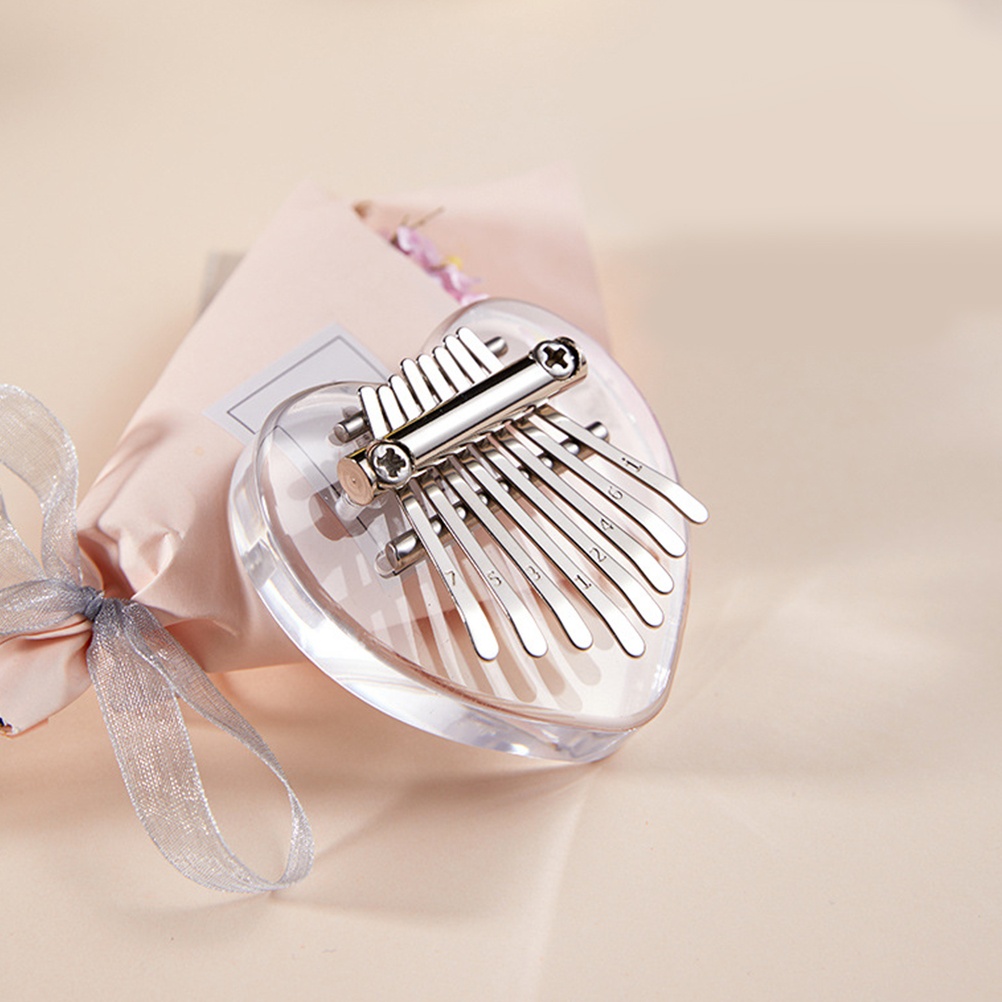 8 Keys Thumb Piano DIY Handmade Assembly Piano Heart Shaped Painting Toys Educational Plaything for Kids Girlfriend (Crystal Pattern)