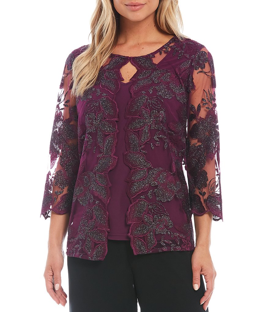 Caroline Rose Dolman Elbow 3/4 Sleeve Jewel Neck Floral Fantasy Lined Caftan