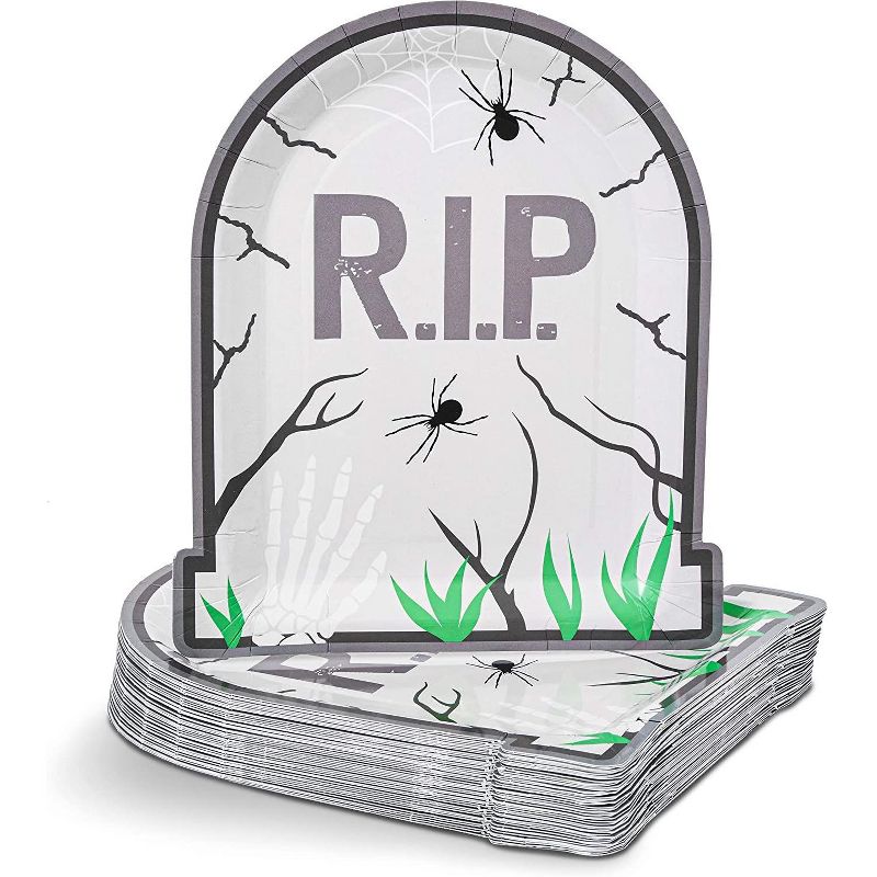 Spooky Central 48 Pack "R.I.P Tombstone" Paper Plates, Halloween Party Supplies (9 In)