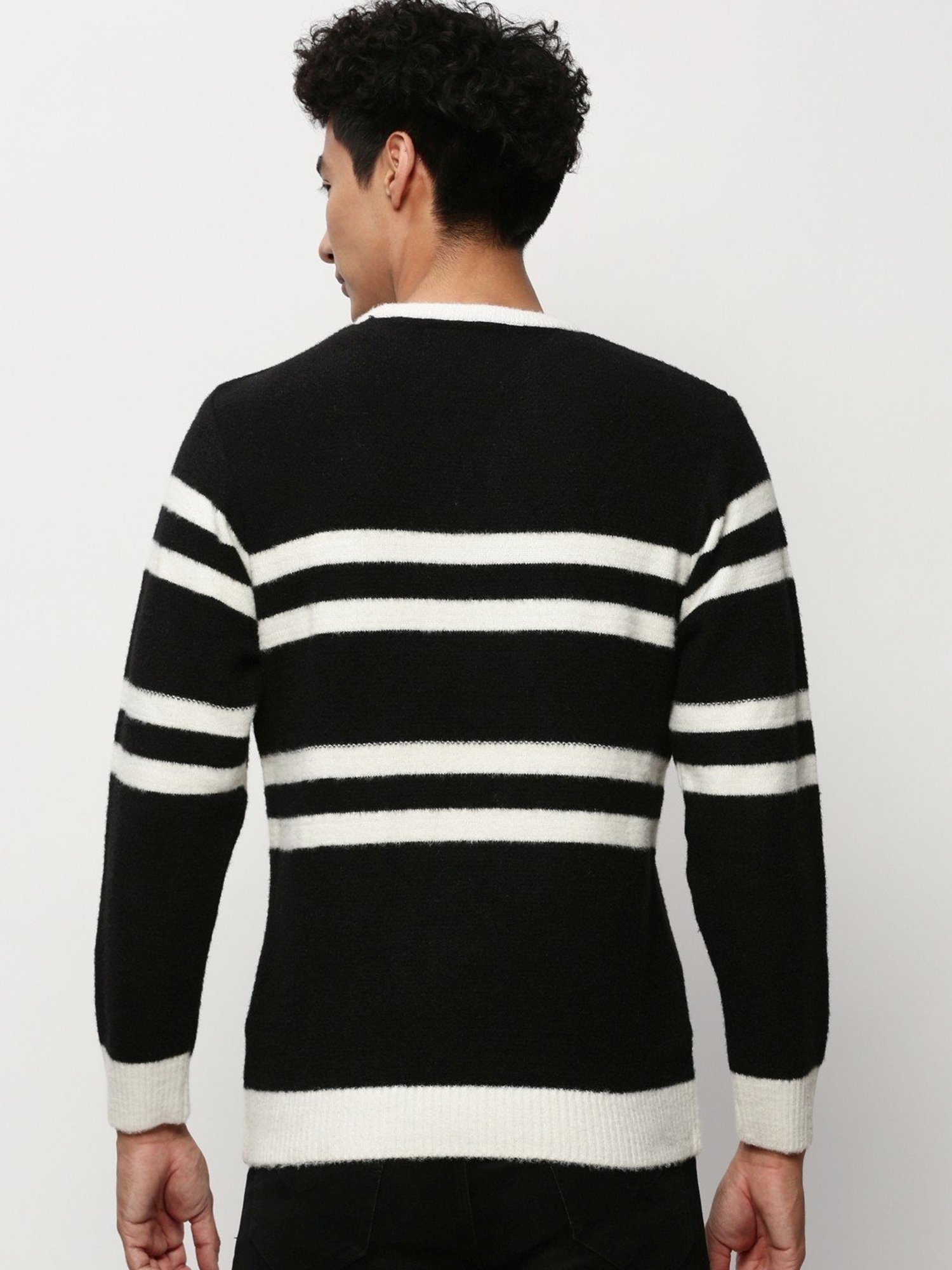 SHOWOFF Black Slim Fit Striped Sweater