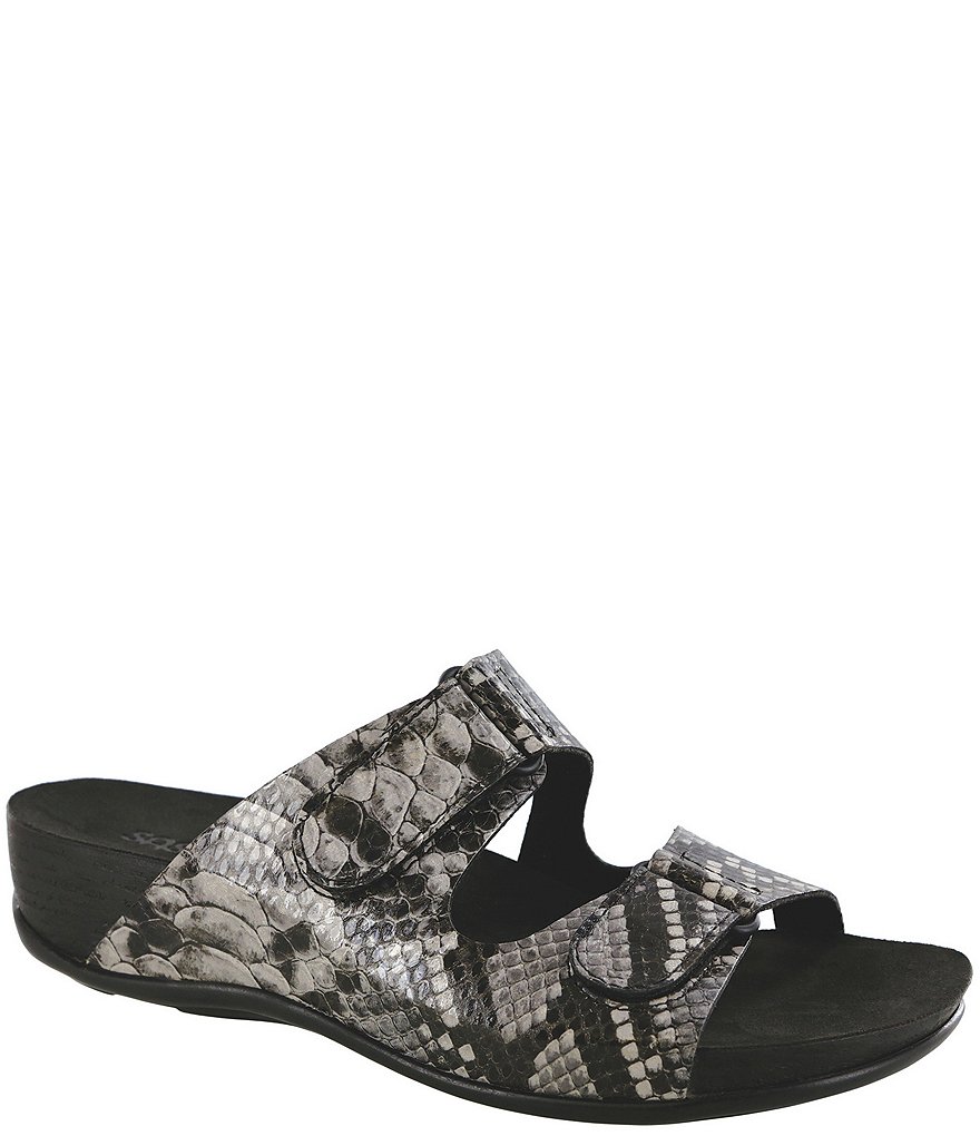 SAS Seaside Snake Print Leather Slide Sandals