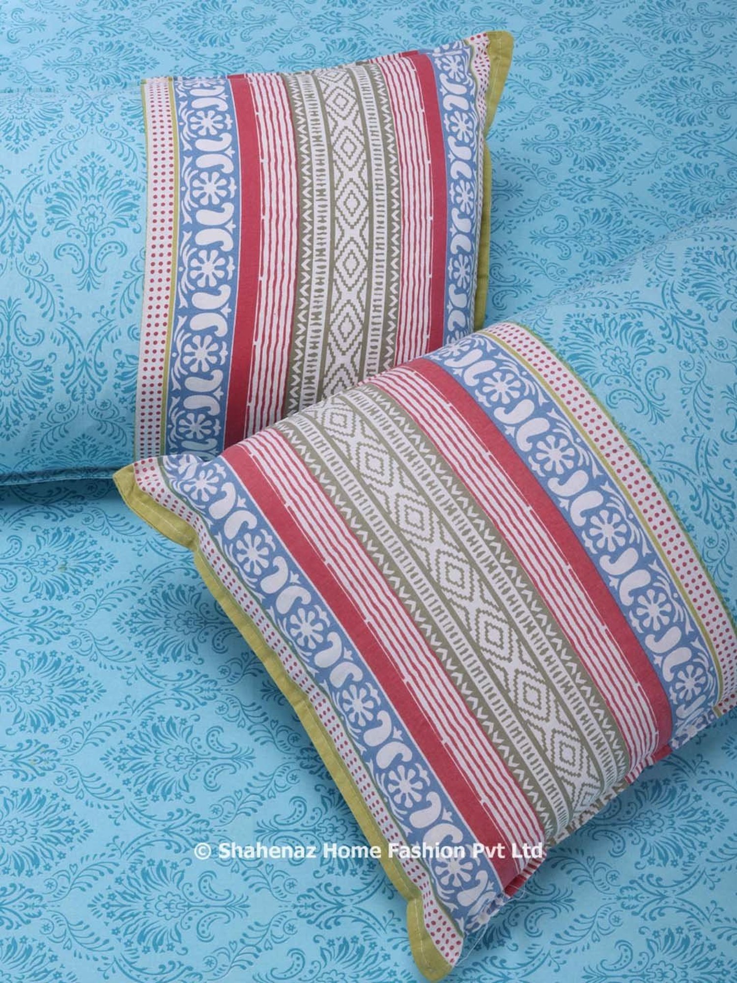 Shahenaz Blue 120 TC Cotton Madhuban Double Bedsheet with 2 Pillow Covers