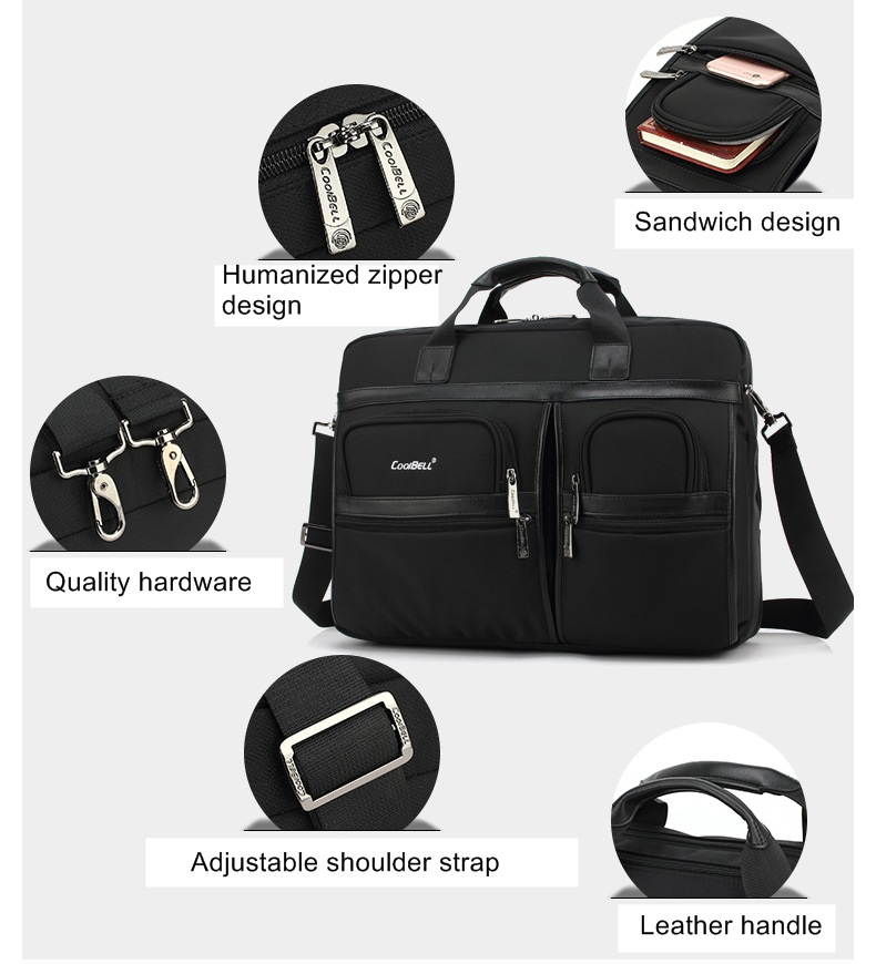 LUOM 17.3" Laptop Bag Laptop Briefcase Fits Up to 17.3 Inch Laptop Water-Repellent Gaming Computer Bag Shoulder Bag Large Capacity for Travel/Business/School/Men, CB-5003,  Black