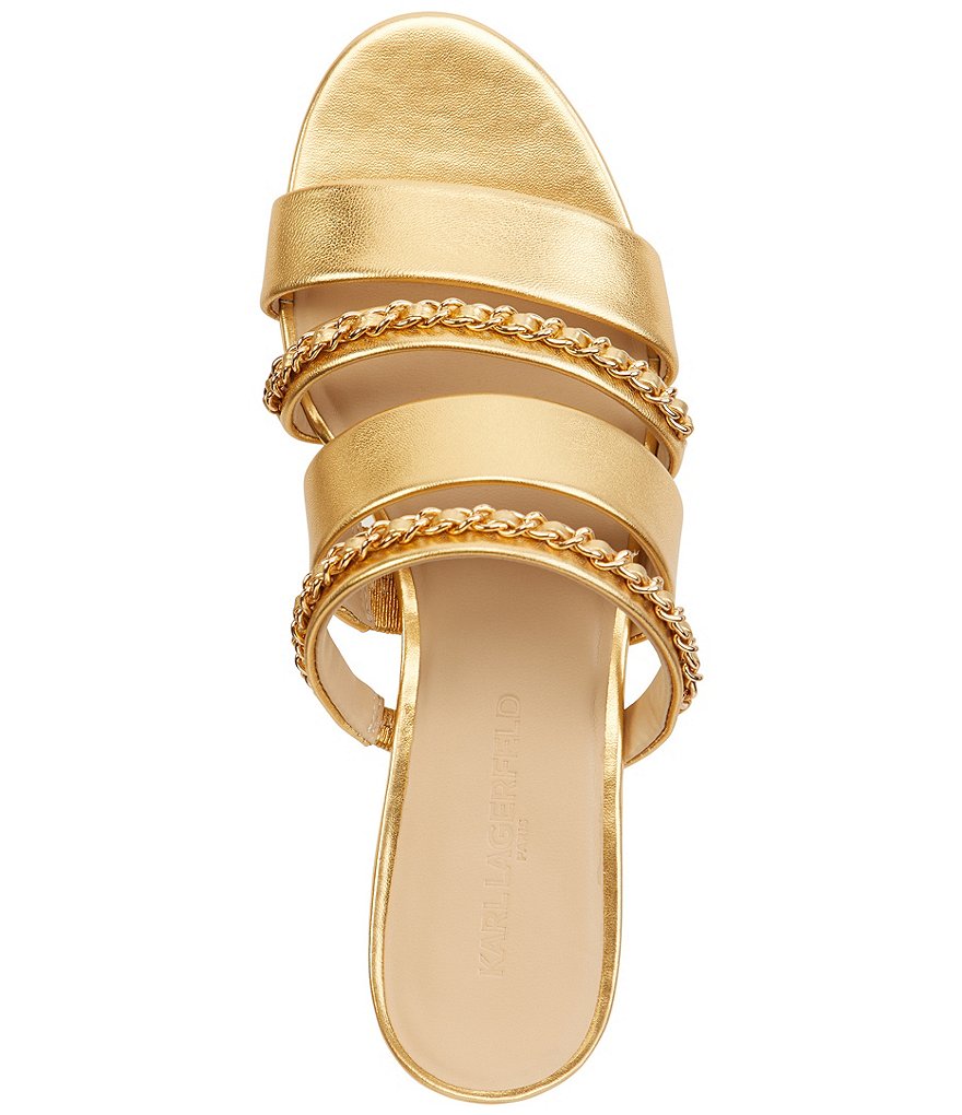KARL LAGERFELD PARIS Caliana Metallic Leather Chain Detail Flat Sandals