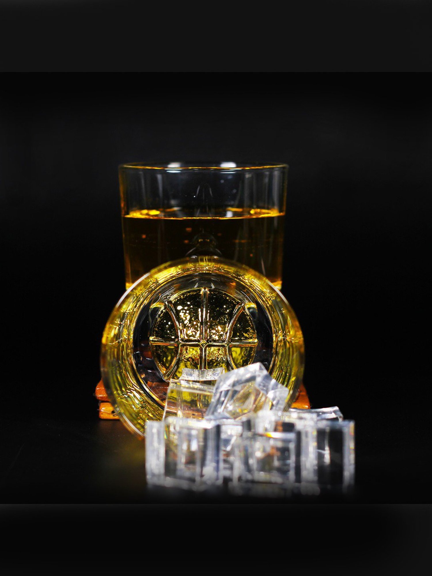 Melbify Gold Basket Ball Transparent Whiskey Glass 300ml - Set of 2