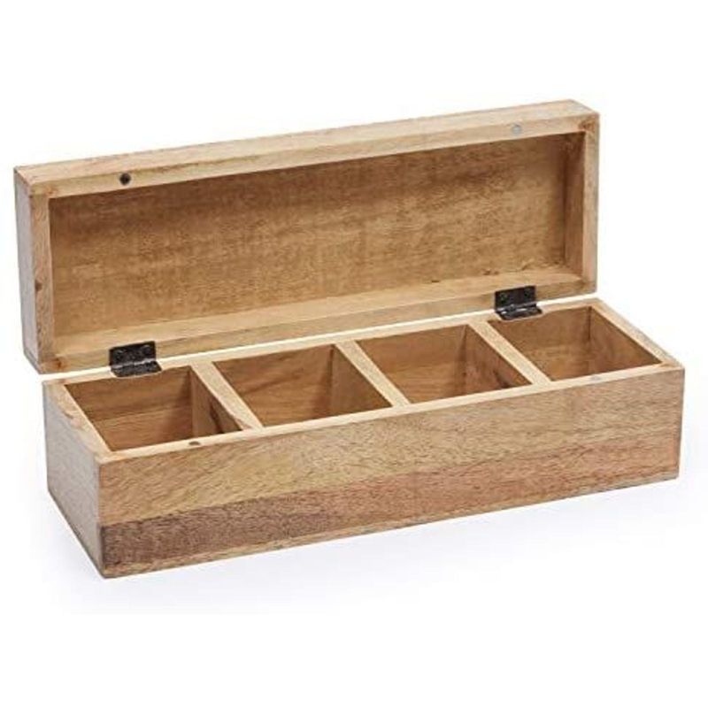 Juvale Wooden Tea Organizer Box with Divided Sections (12.5 x 4 x 4 In)
