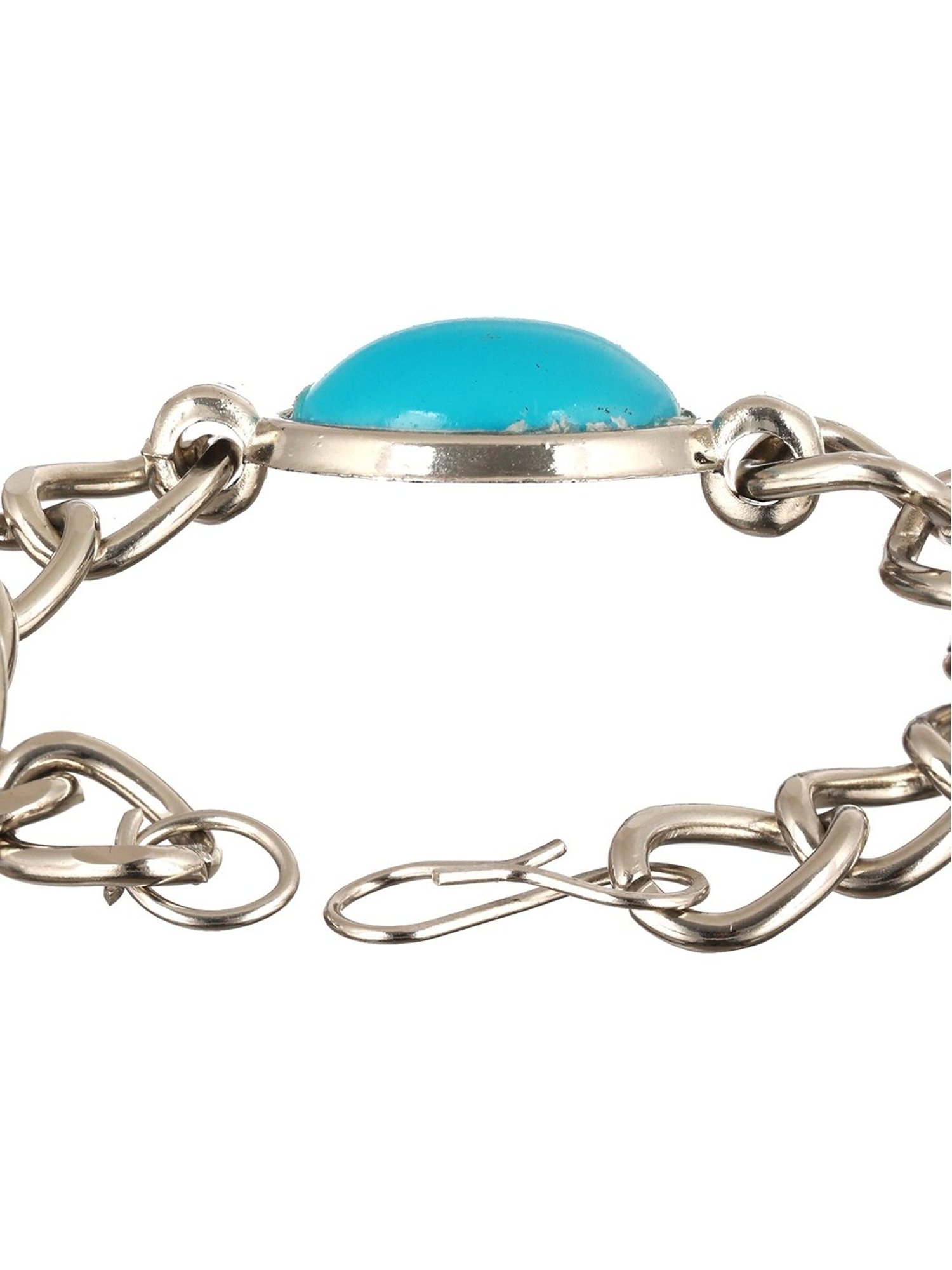 Bold by Priyaasi Blue Turquoise Look Silver-Plated Link Chain Bracelet